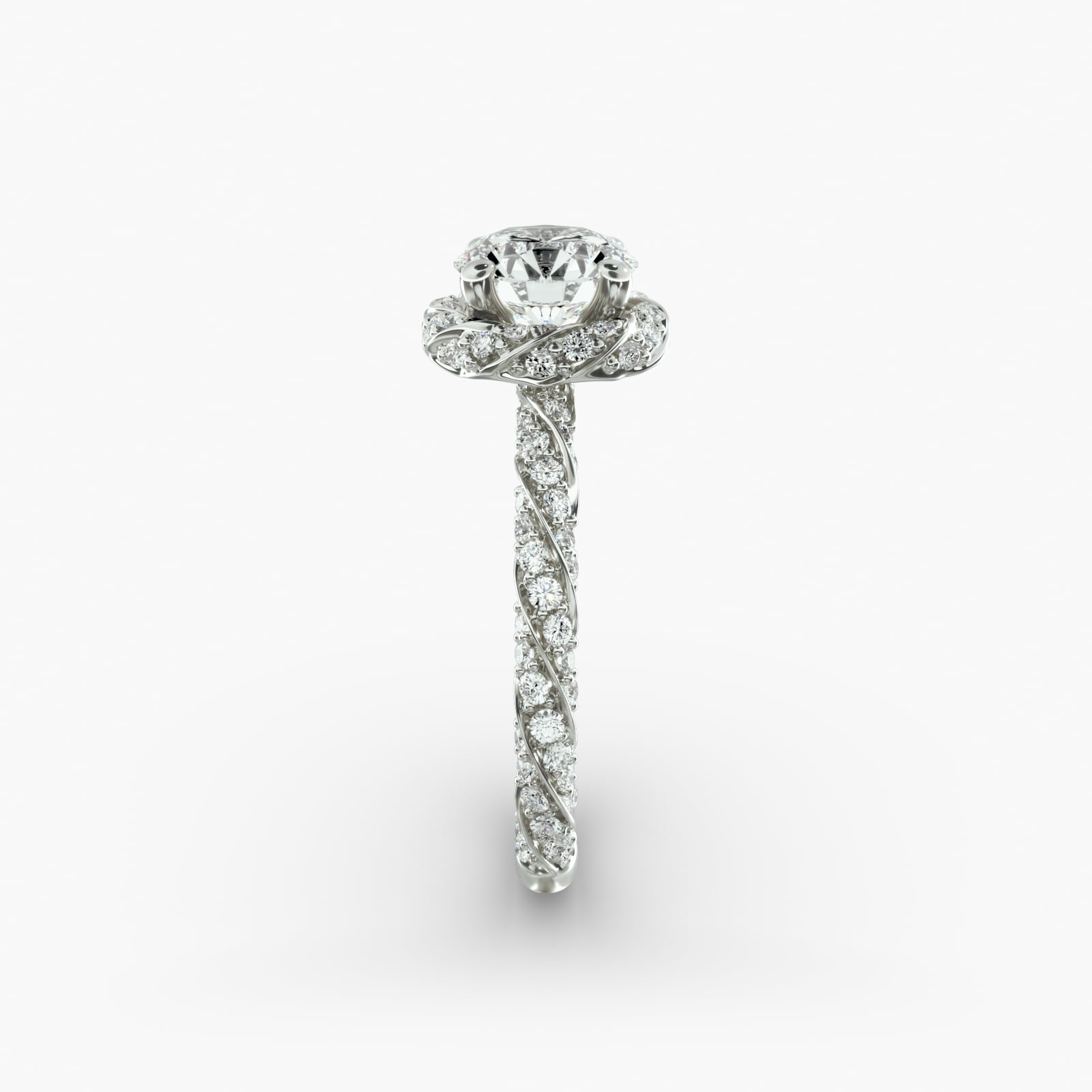 Twisted Pavé Diamond Halo Engagement Ring In Platinum