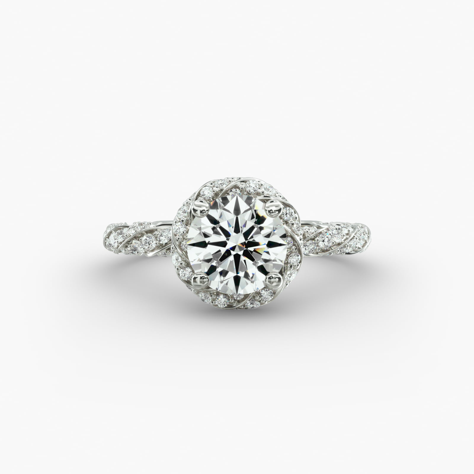 Twisted Pavé Diamond Halo Engagement Ring In Platinum