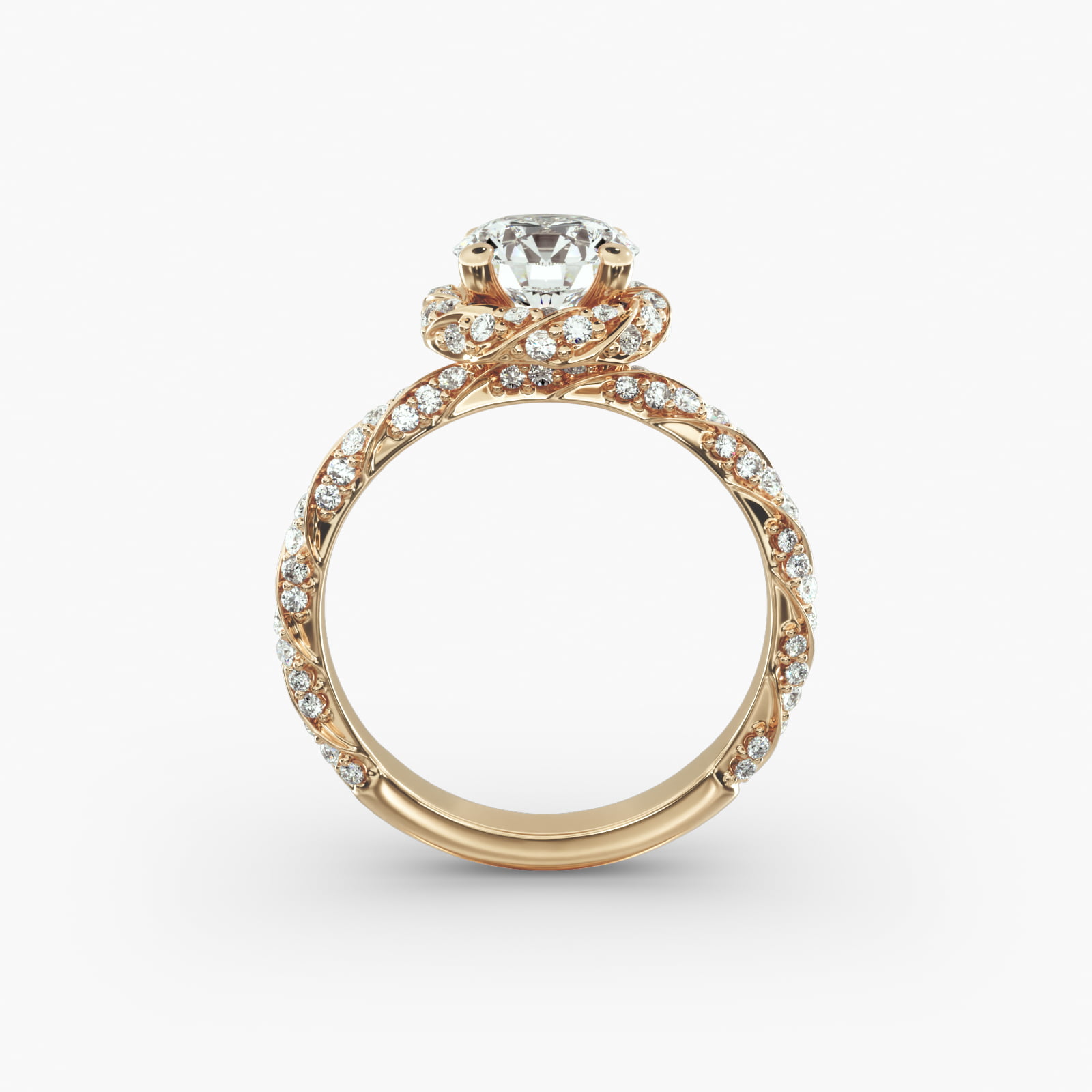 Twisted Pavé Diamond Halo Engagement Ring In 18K Yellow Gold