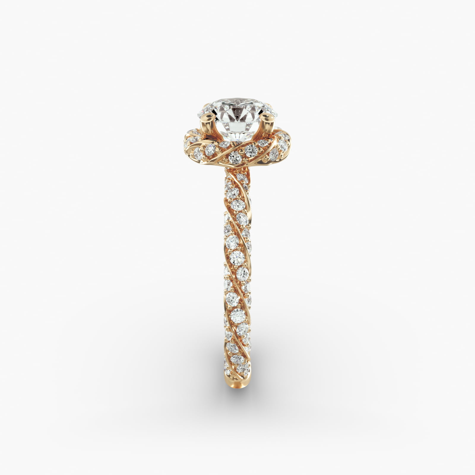 Twisted Pavé Diamond Halo Engagement Ring In 18K Yellow Gold