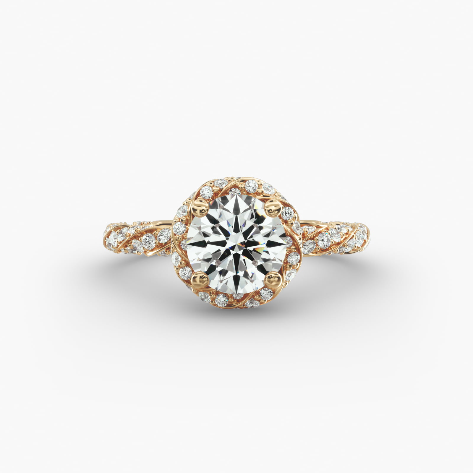 Twisted Pavé Diamond Halo Engagement Ring In 18K Yellow Gold