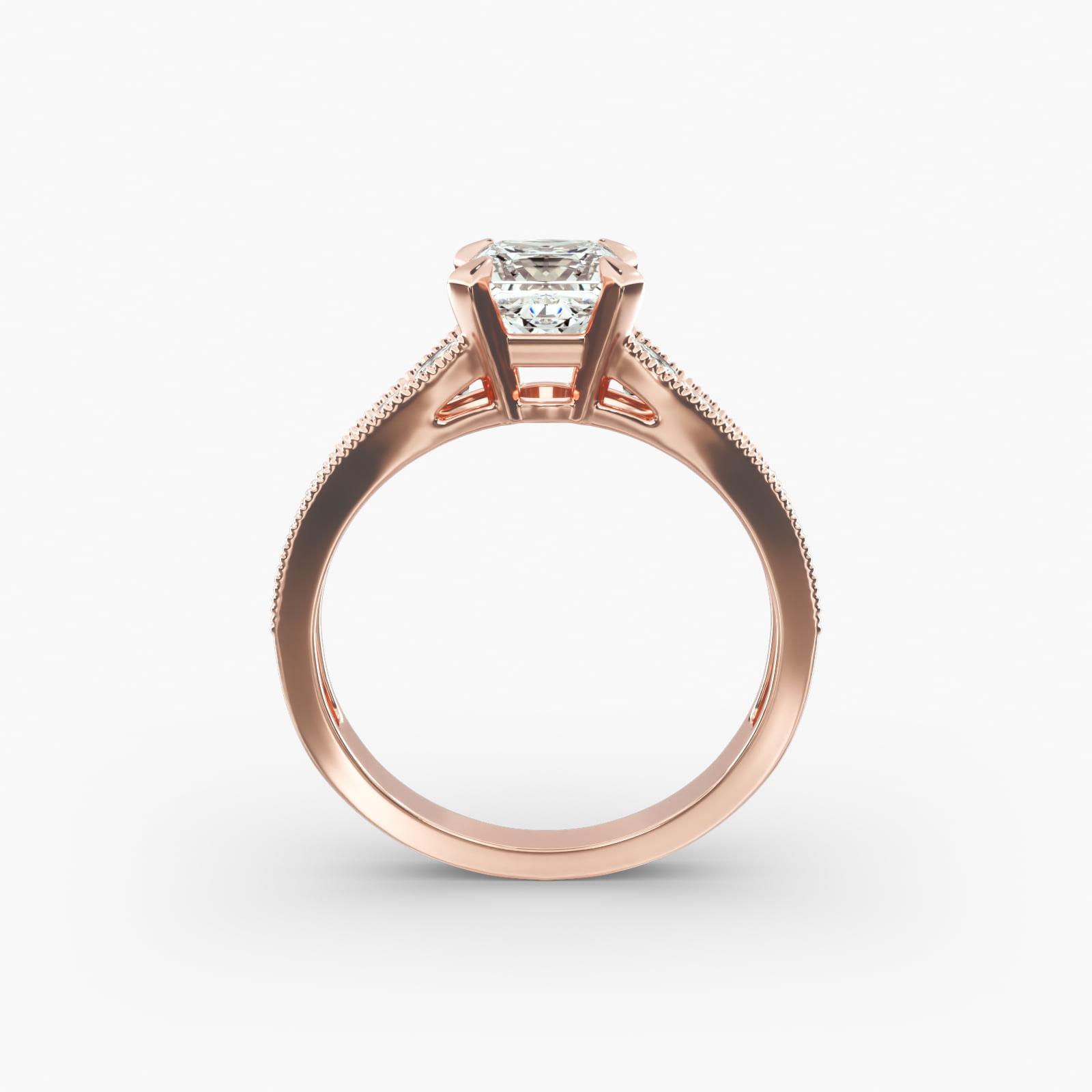 Reverse Taper Milgrain Diamond Pavé Engagement Ring In 14K Rose Gold