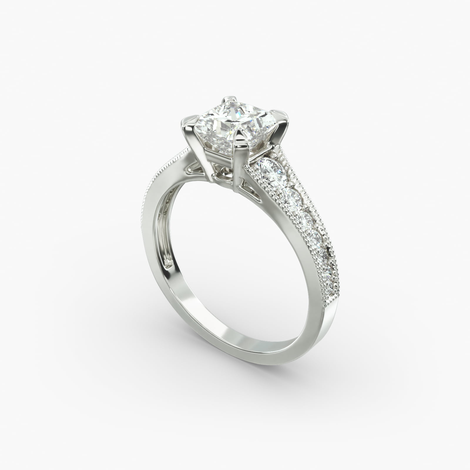 Reverse Taper Milgrain Diamond Pavé Engagement Ring In 14K White Gold ...