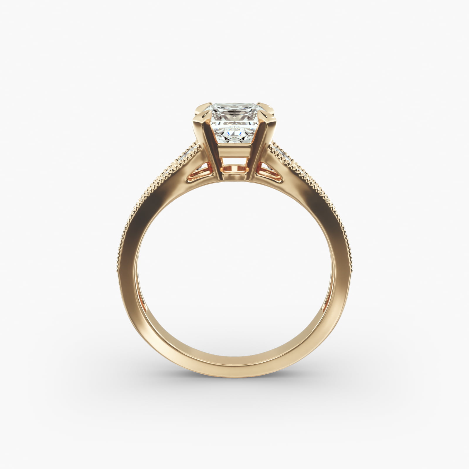 Reverse Taper Milgrain Diamond Pavé Engagement Ring In 18K Yellow Gold
