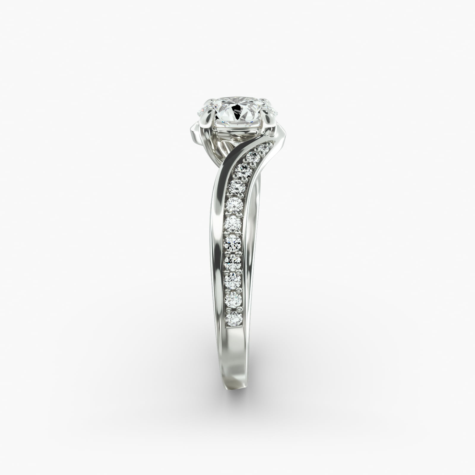Pavé Bypass Diamond Engagement Ring In 14K White Gold
