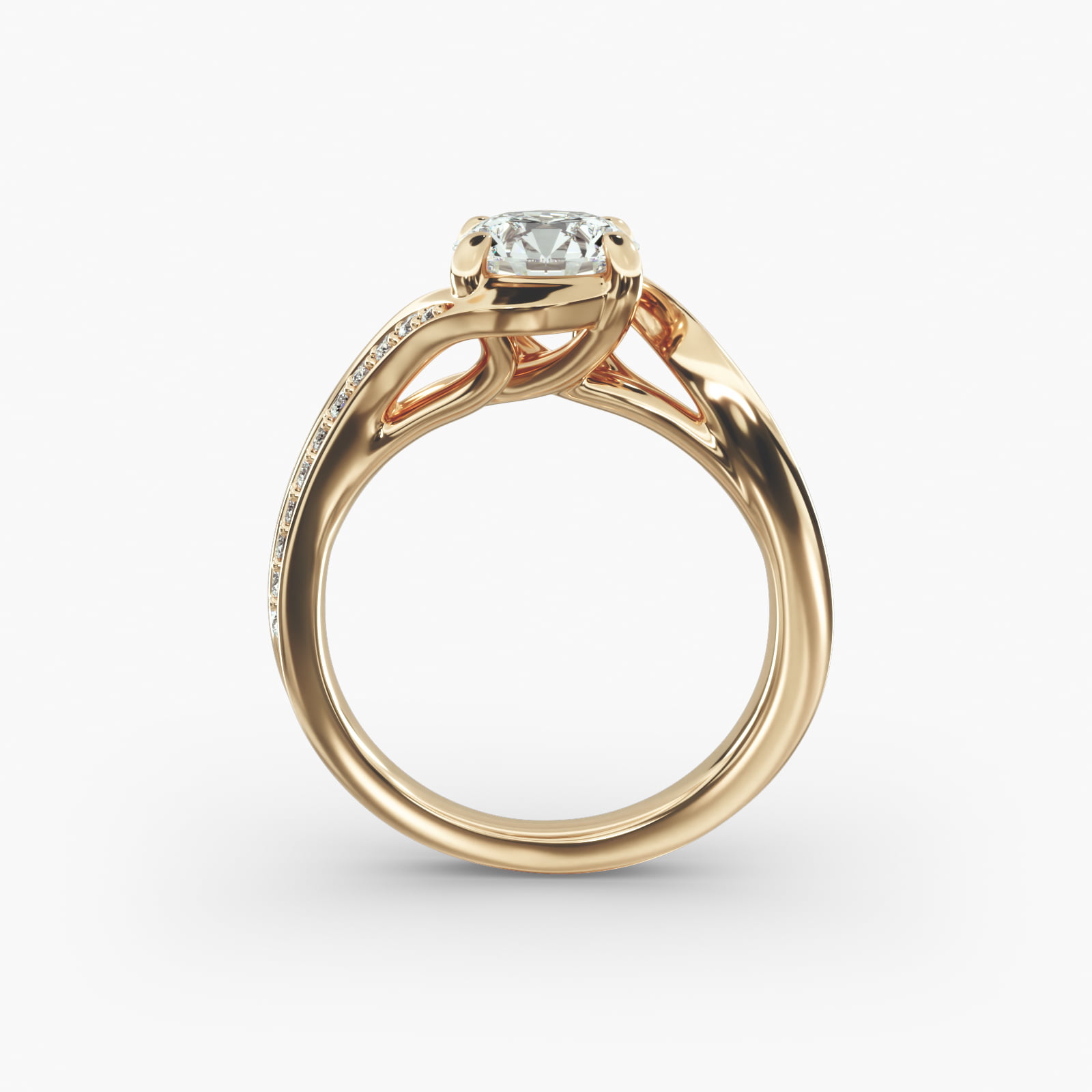 Pavé Bypass Diamond Engagement Ring In 14K Yellow Gold
