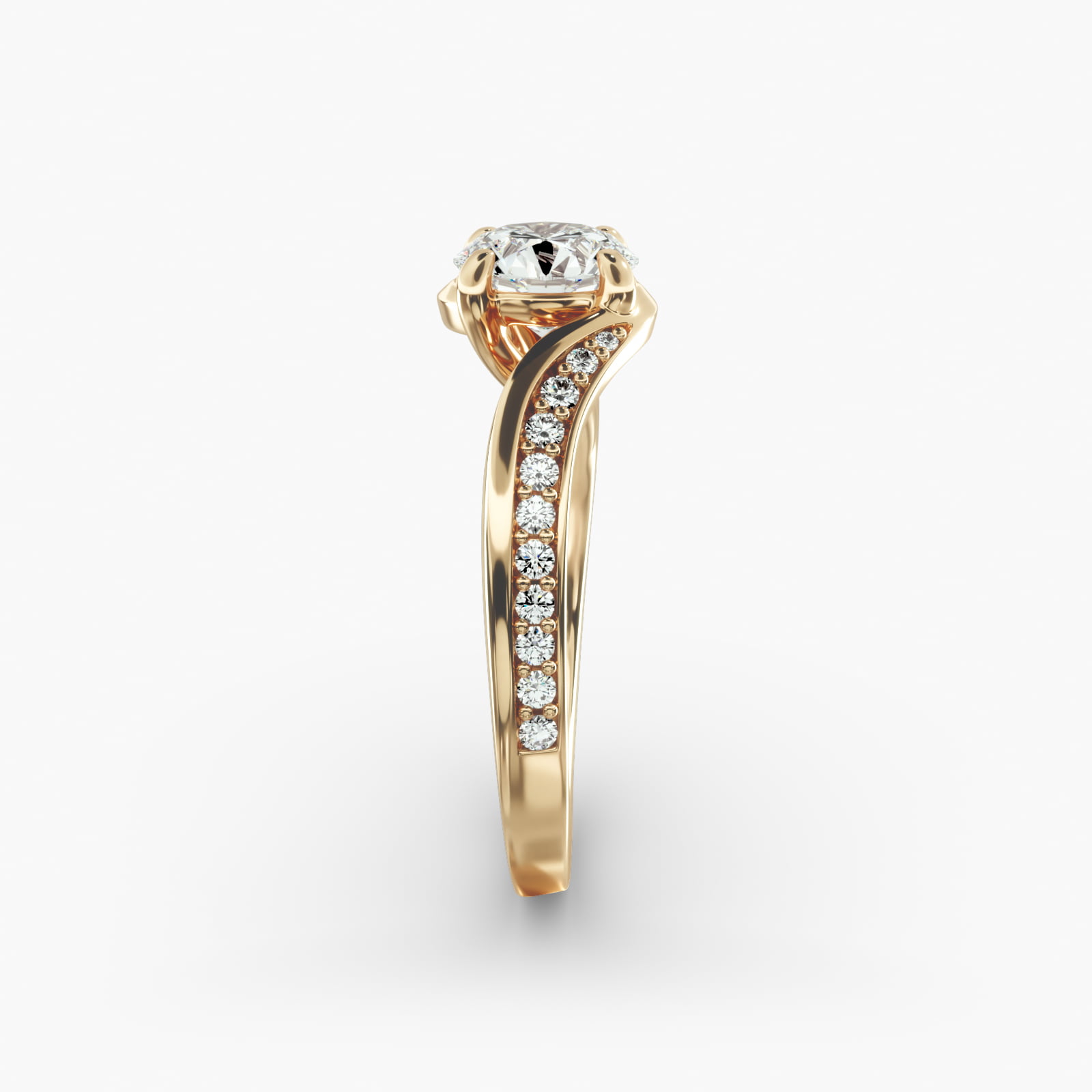 Pavé Bypass Diamond Engagement Ring In 14K Yellow Gold