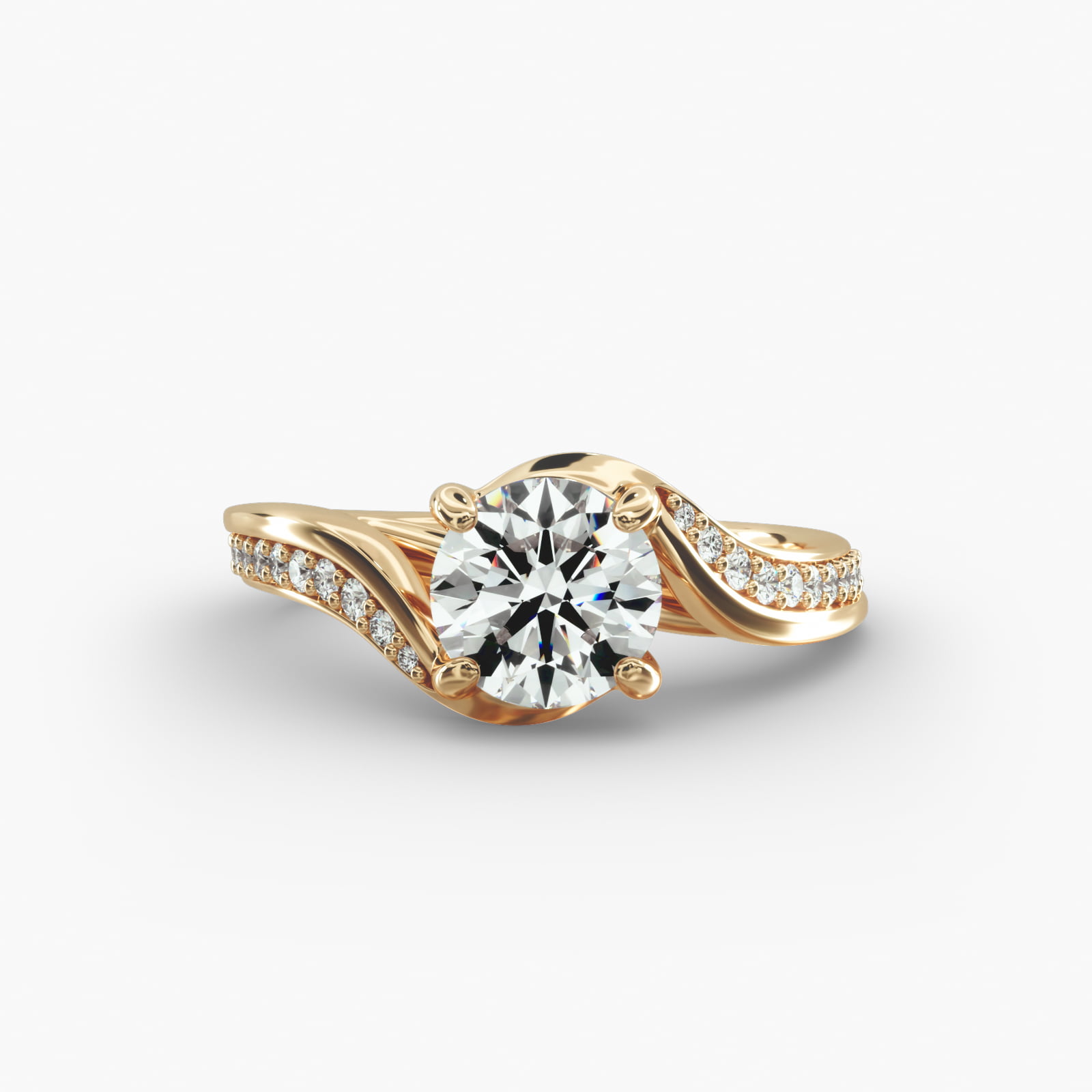 Pavé Bypass Diamond Engagement Ring In 14K Yellow Gold