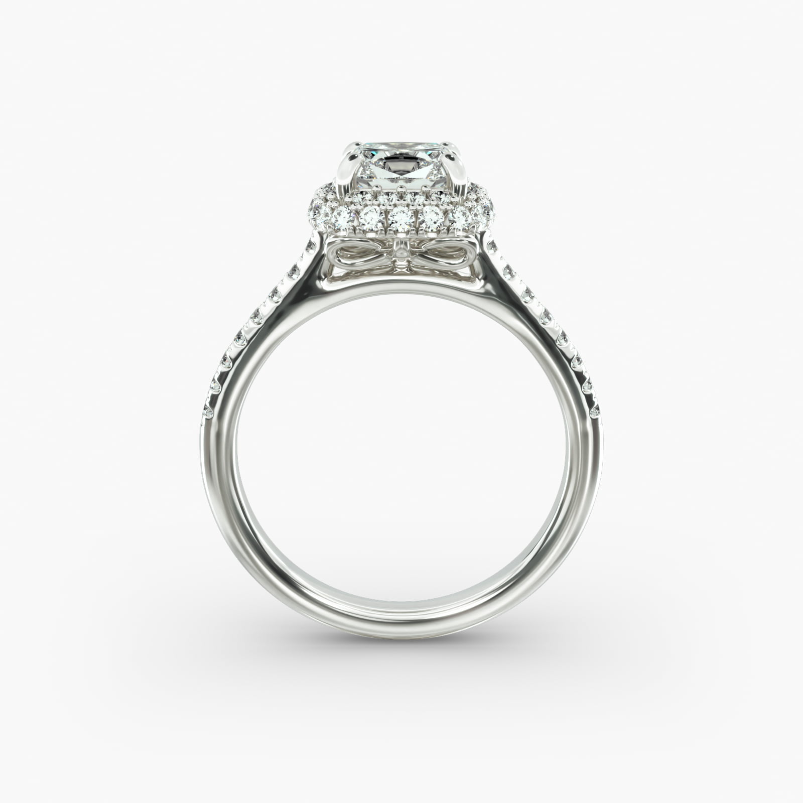 Falling Edge Pavé Diamond Halo Engagement Ring In 14K White Gold