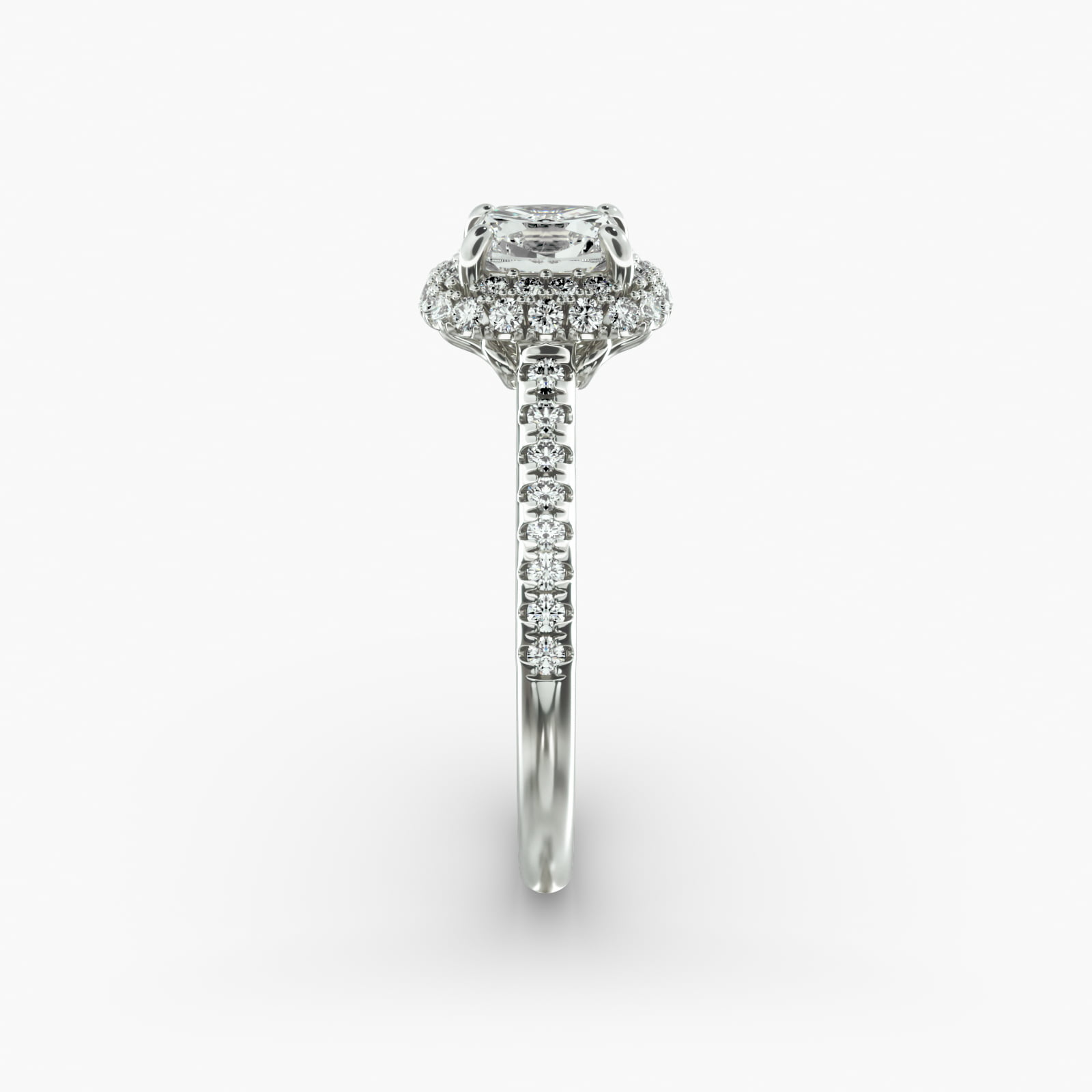 Falling Edge Pavé Diamond Halo Engagement Ring In 14K White Gold