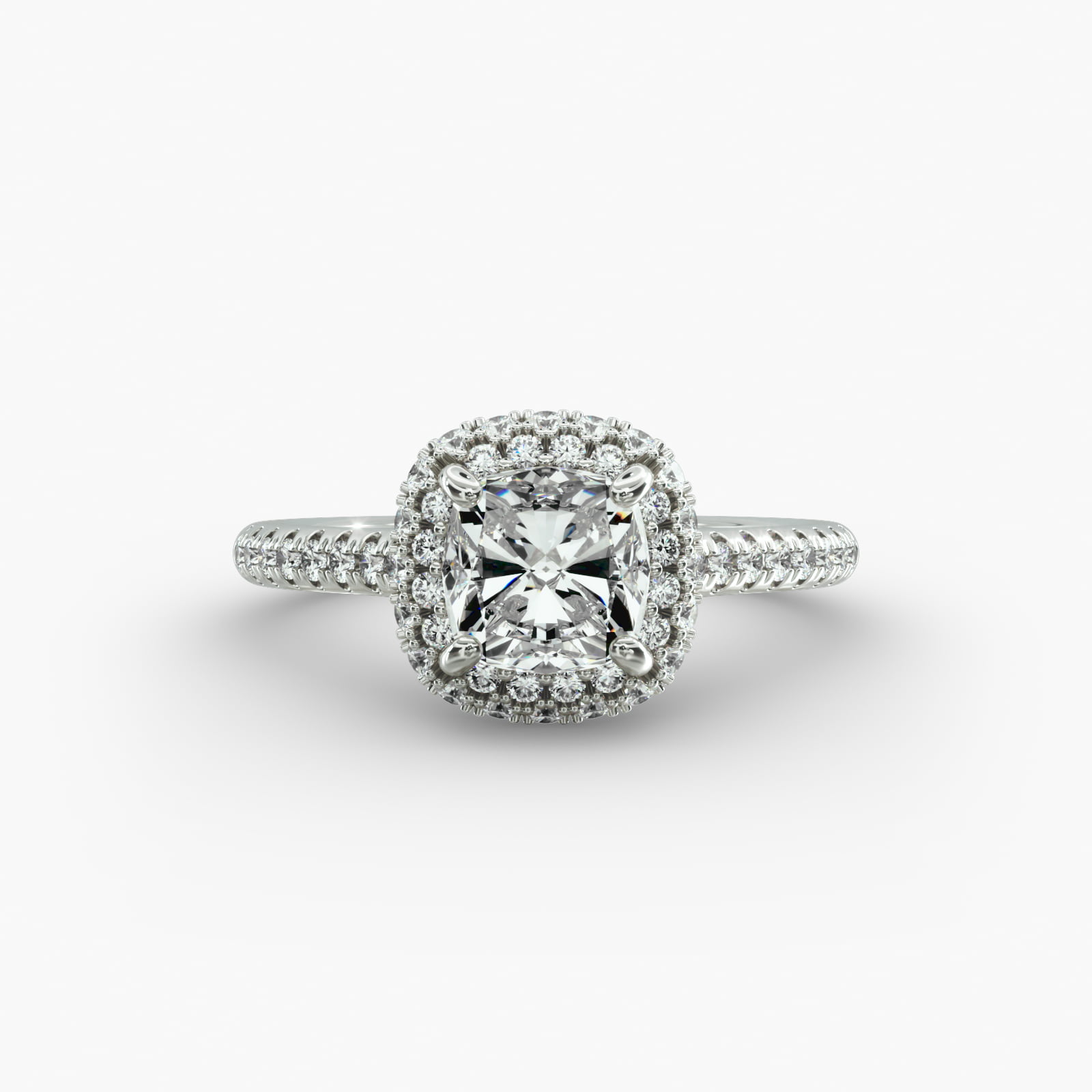 Falling Edge Pavé Diamond Halo Engagement Ring In 14K White Gold