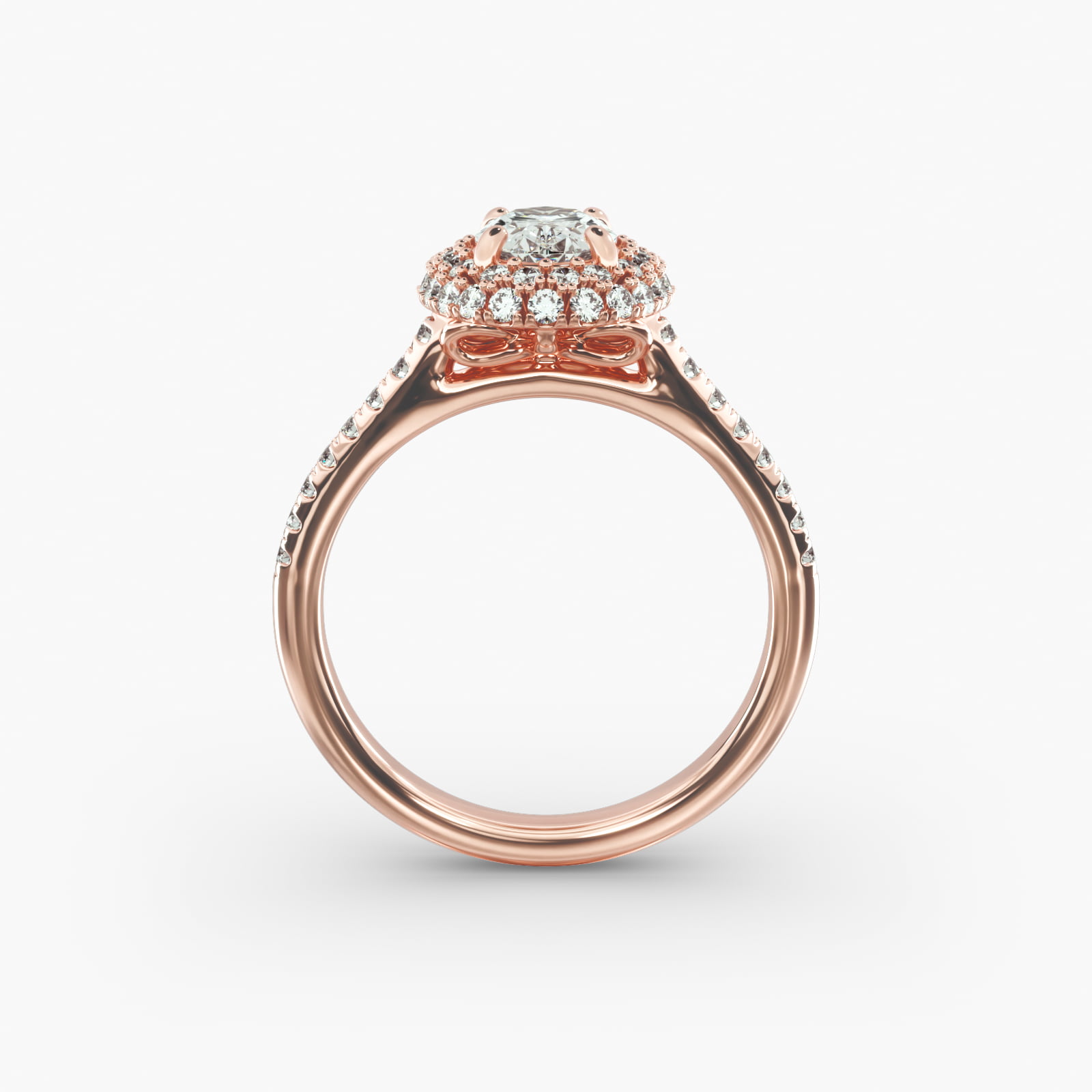 Falling Edge Pavé Diamond Halo Engagement Ring In 14K Rose Gold
