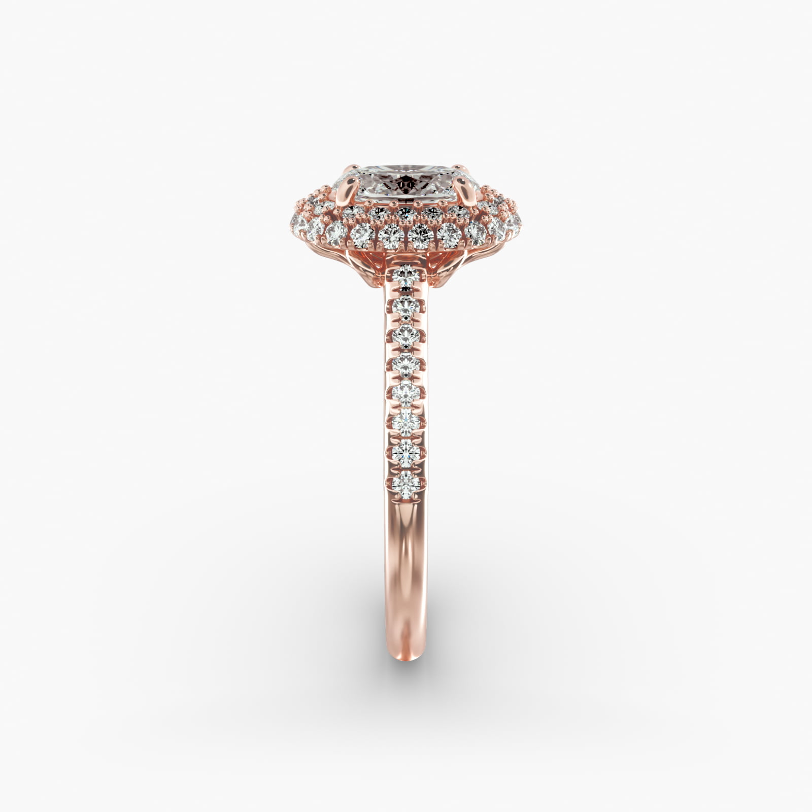 Falling Edge Pavé Diamond Halo Engagement Ring In 14K Rose Gold