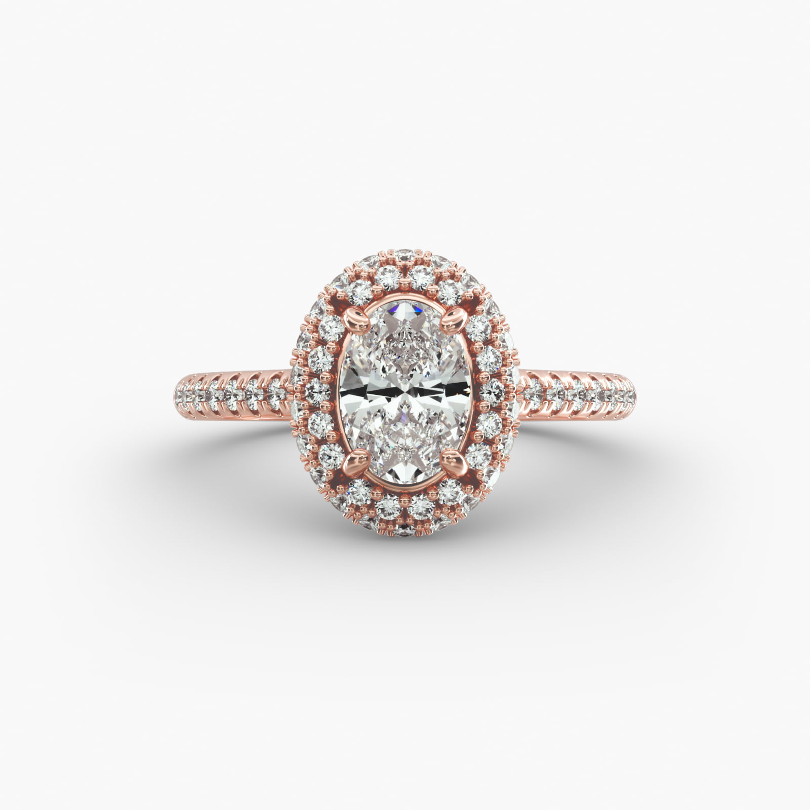 Falling Edge Pavé Diamond Halo Engagement Ring In 14K Rose Gold