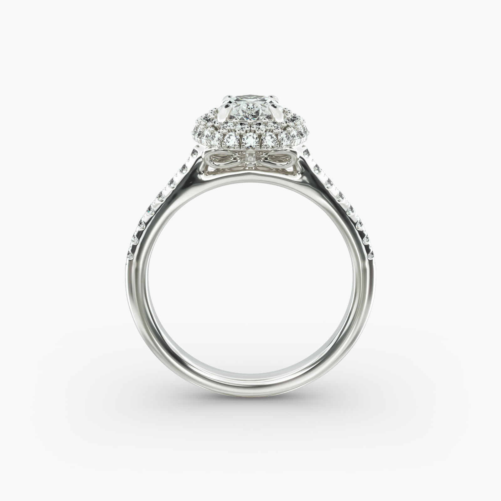 Falling Edge Pavé Diamond Halo Engagement Ring In Platinum