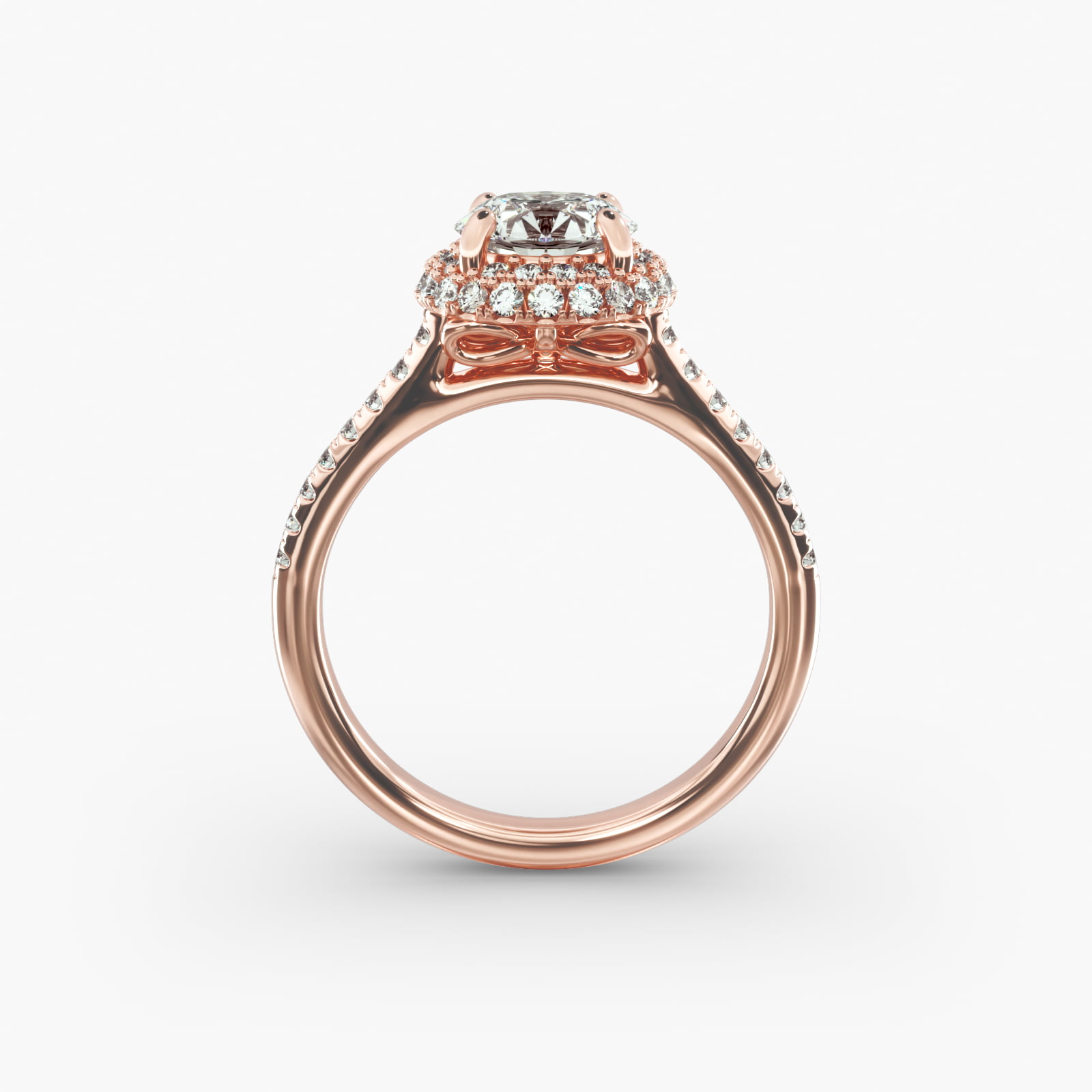 Falling Edge Pavé Diamond Halo Engagement Ring In 14K Rose Gold