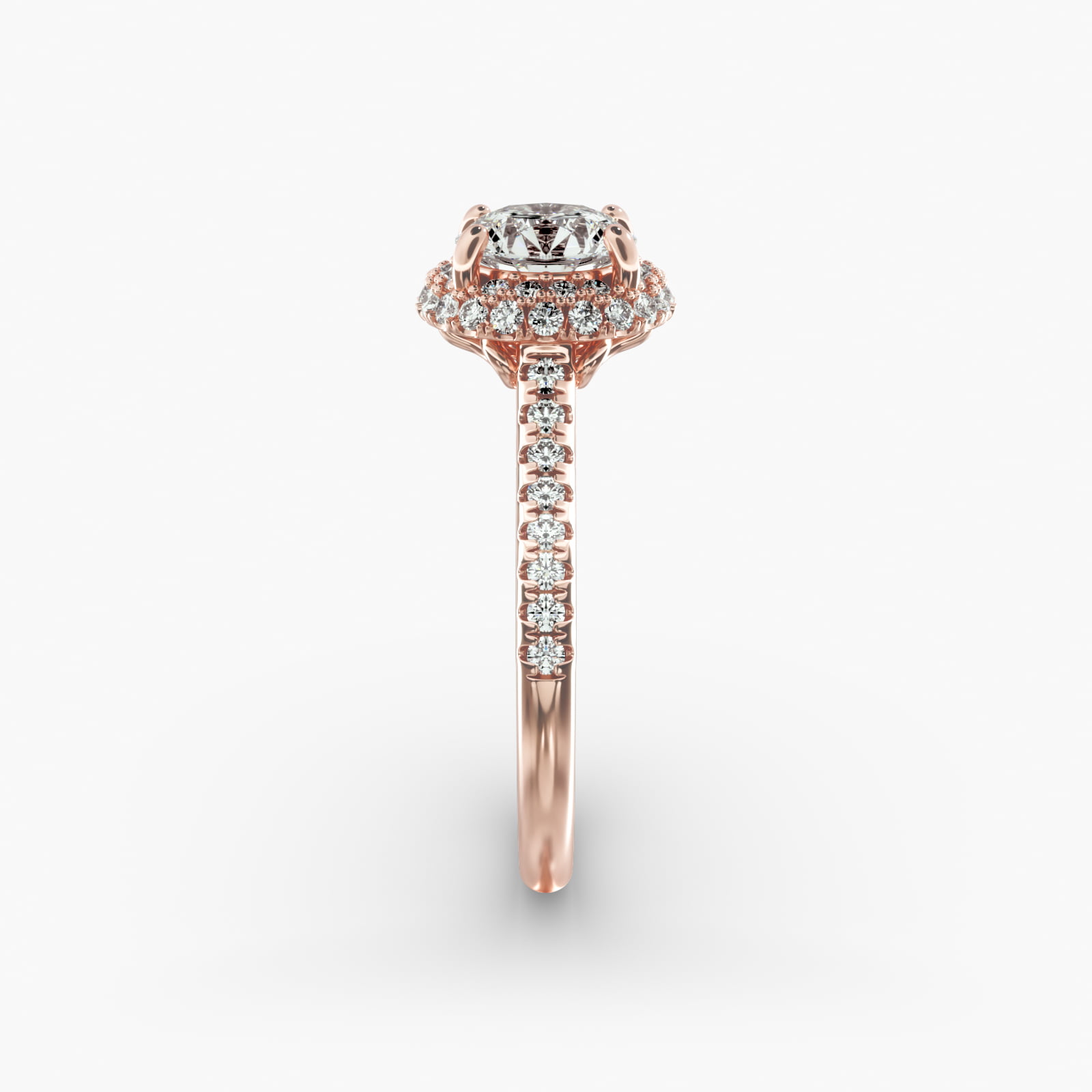 Falling Edge Pavé Diamond Halo Engagement Ring In 14K Rose Gold