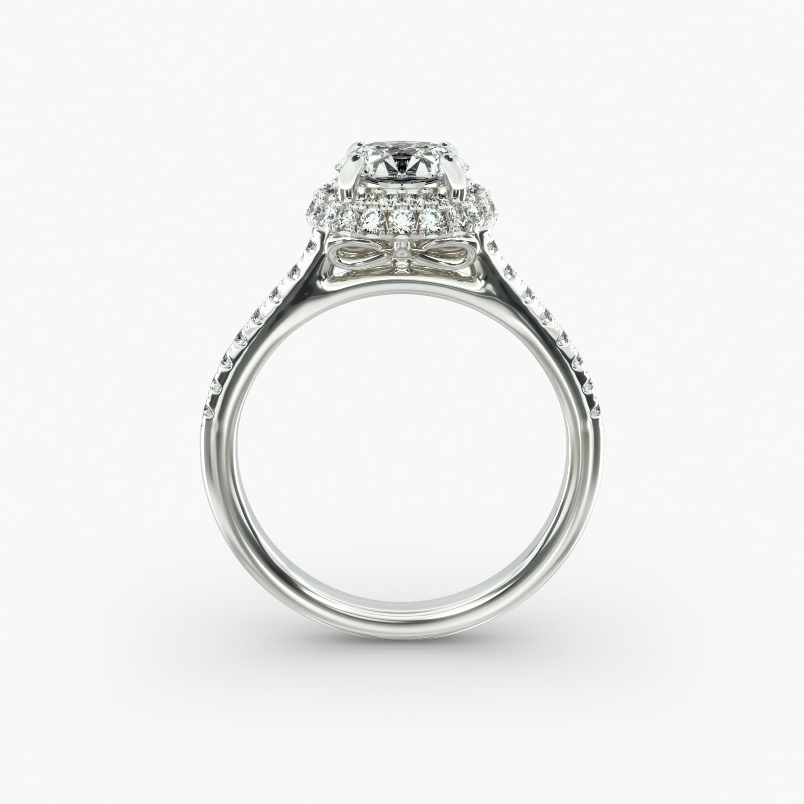 Falling Edge Pavé Diamond Halo Engagement Ring In 18K White Gold