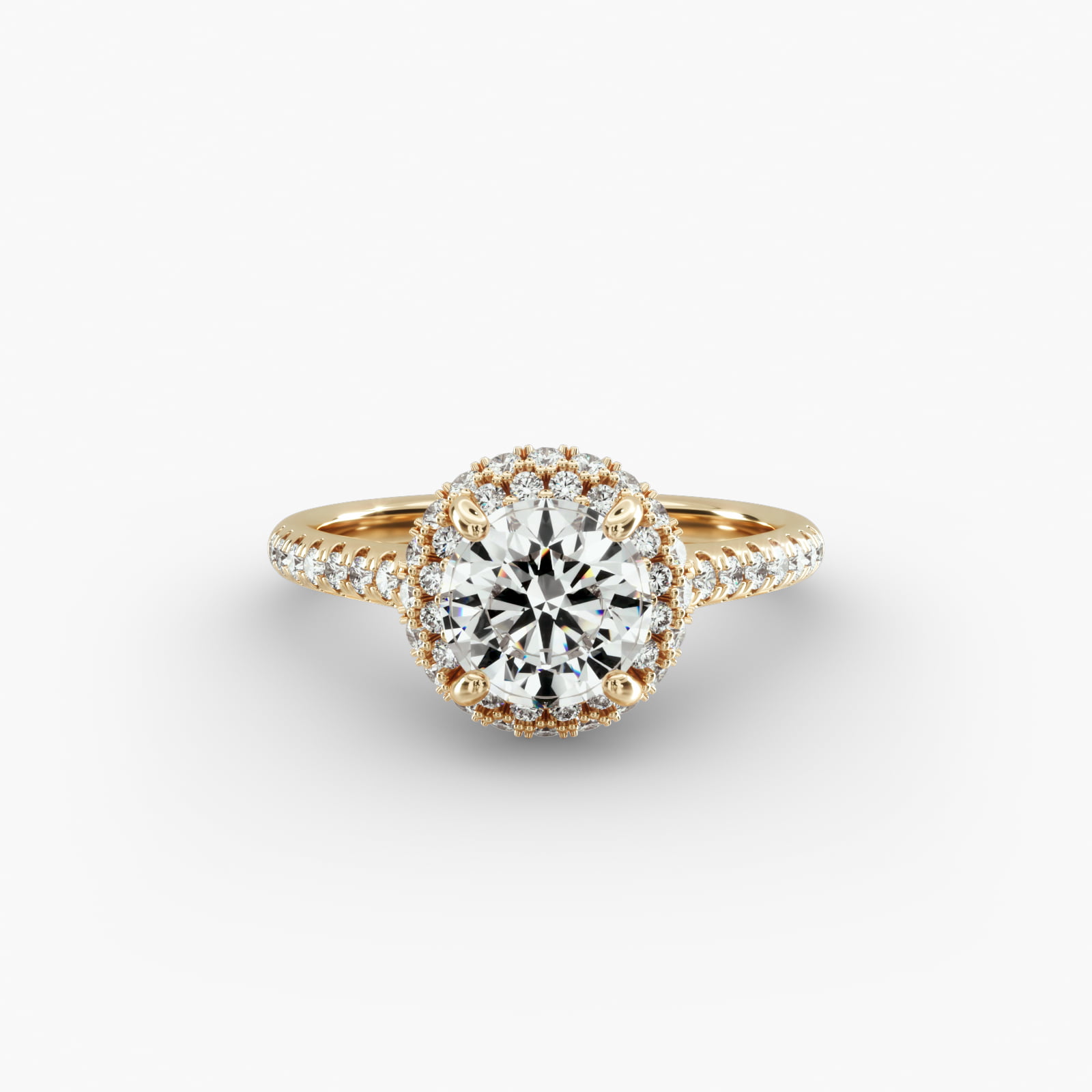 Falling Rings Falling Edge Pavé Diamond Halo Engagement Ring In 14K Yellow Gold-17085y14