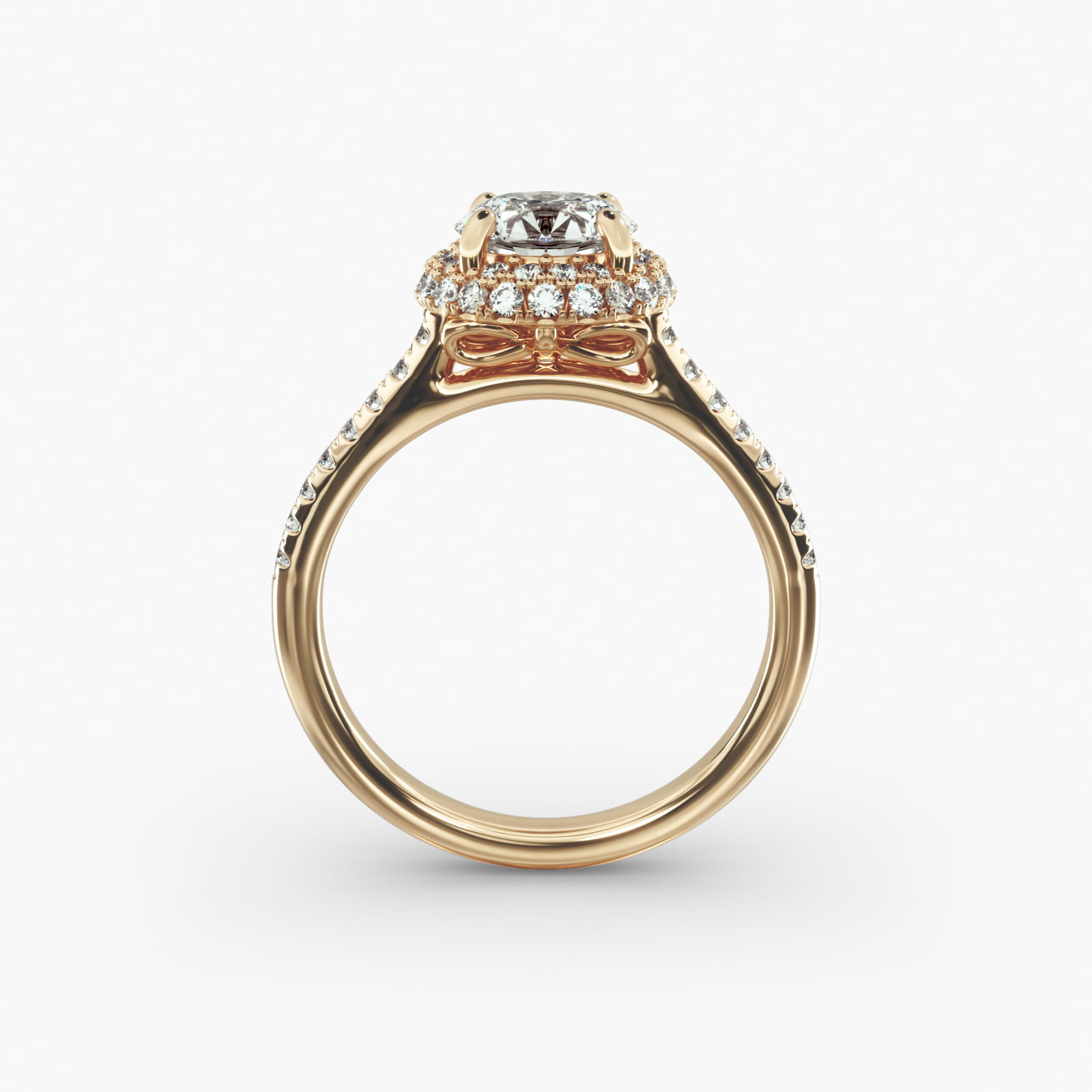 Falling Edge Pavé Diamond Halo Engagement Ring In 14K Yellow Gold