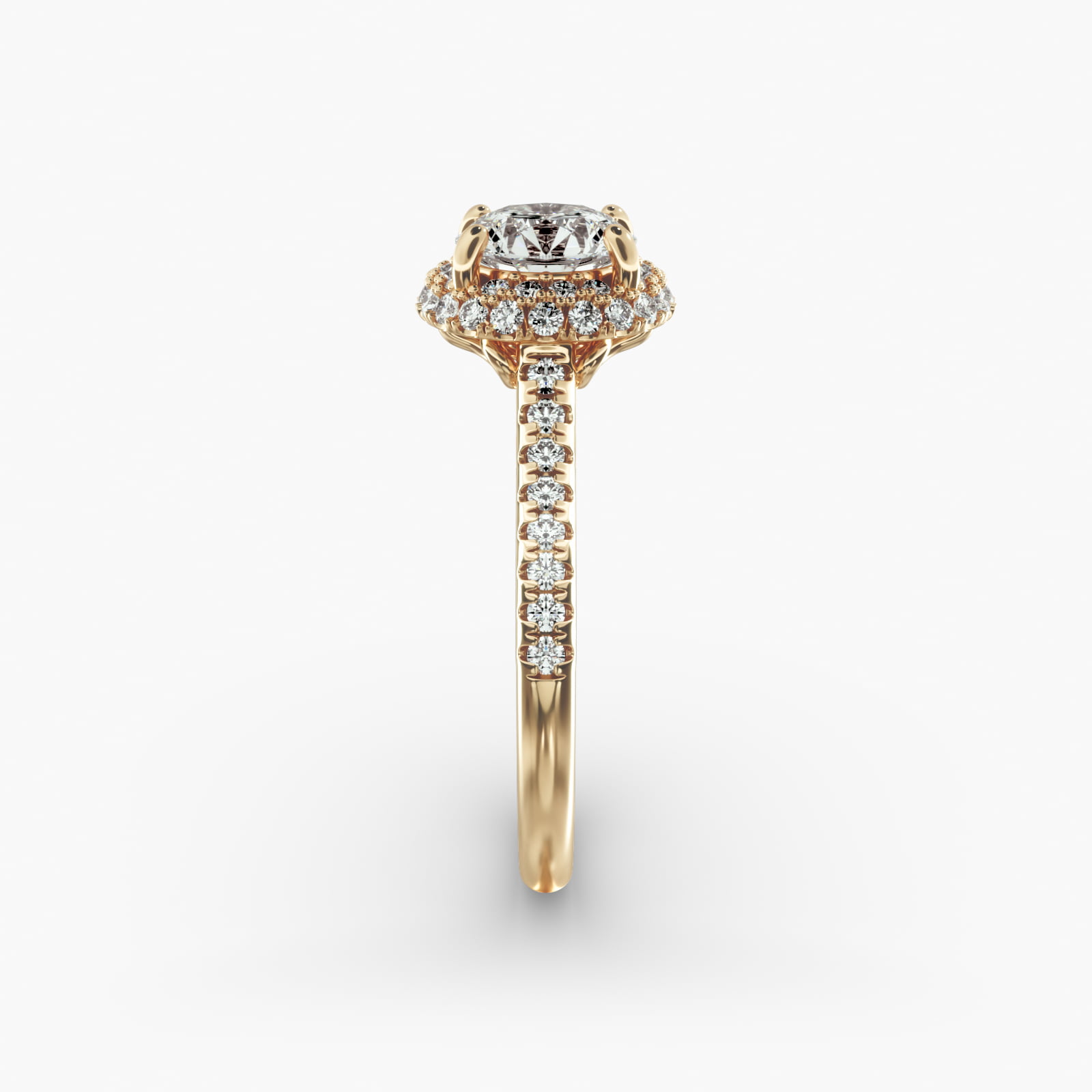 Falling Edge Pavé Diamond Halo Engagement Ring In 14K Yellow Gold