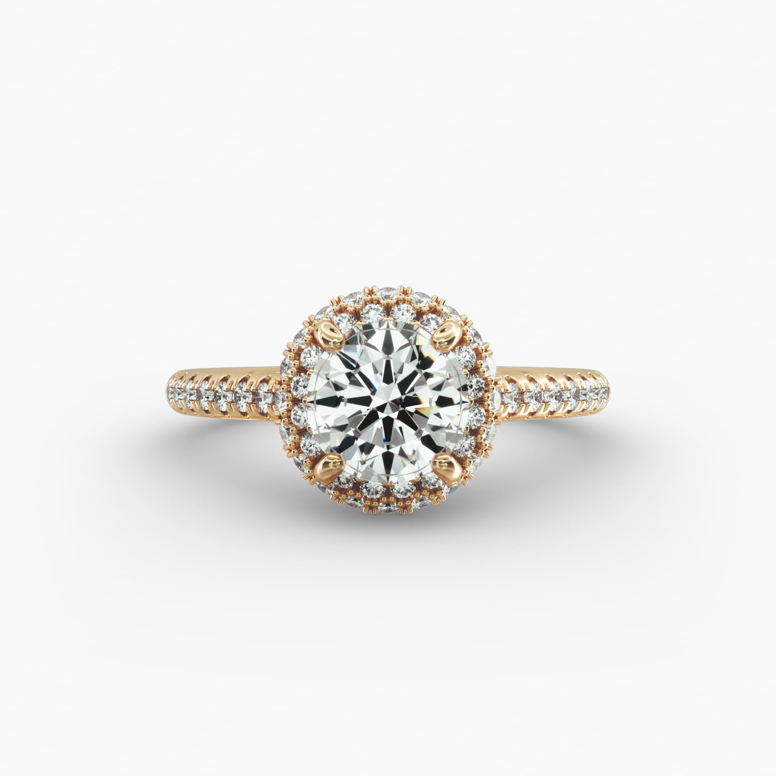Falling Edge Pavé Diamond Halo Engagement Ring In 14K Yellow Gold