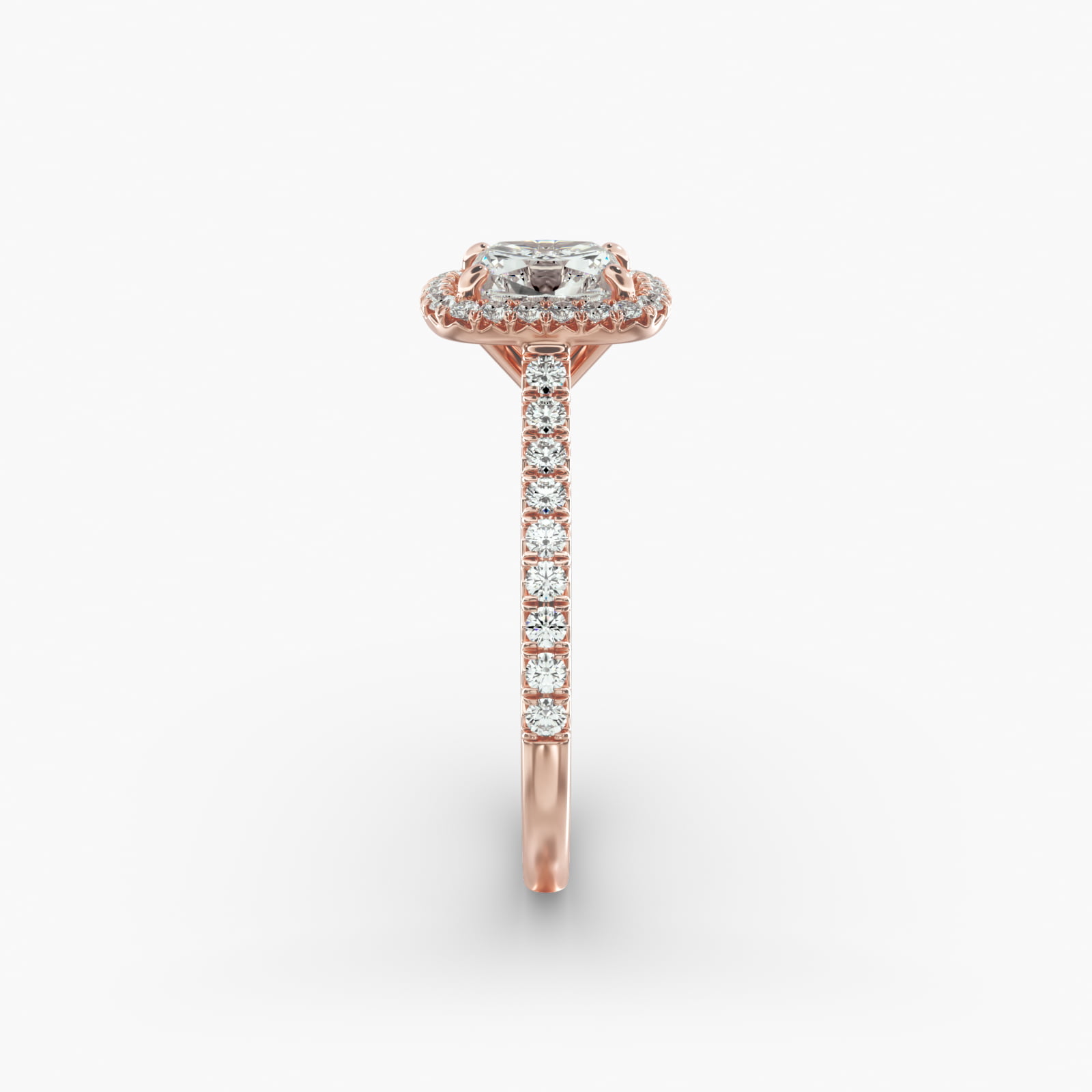 Cushion Outline Pavé Diamond Halo Engagement Ring In 14K Rose Gold