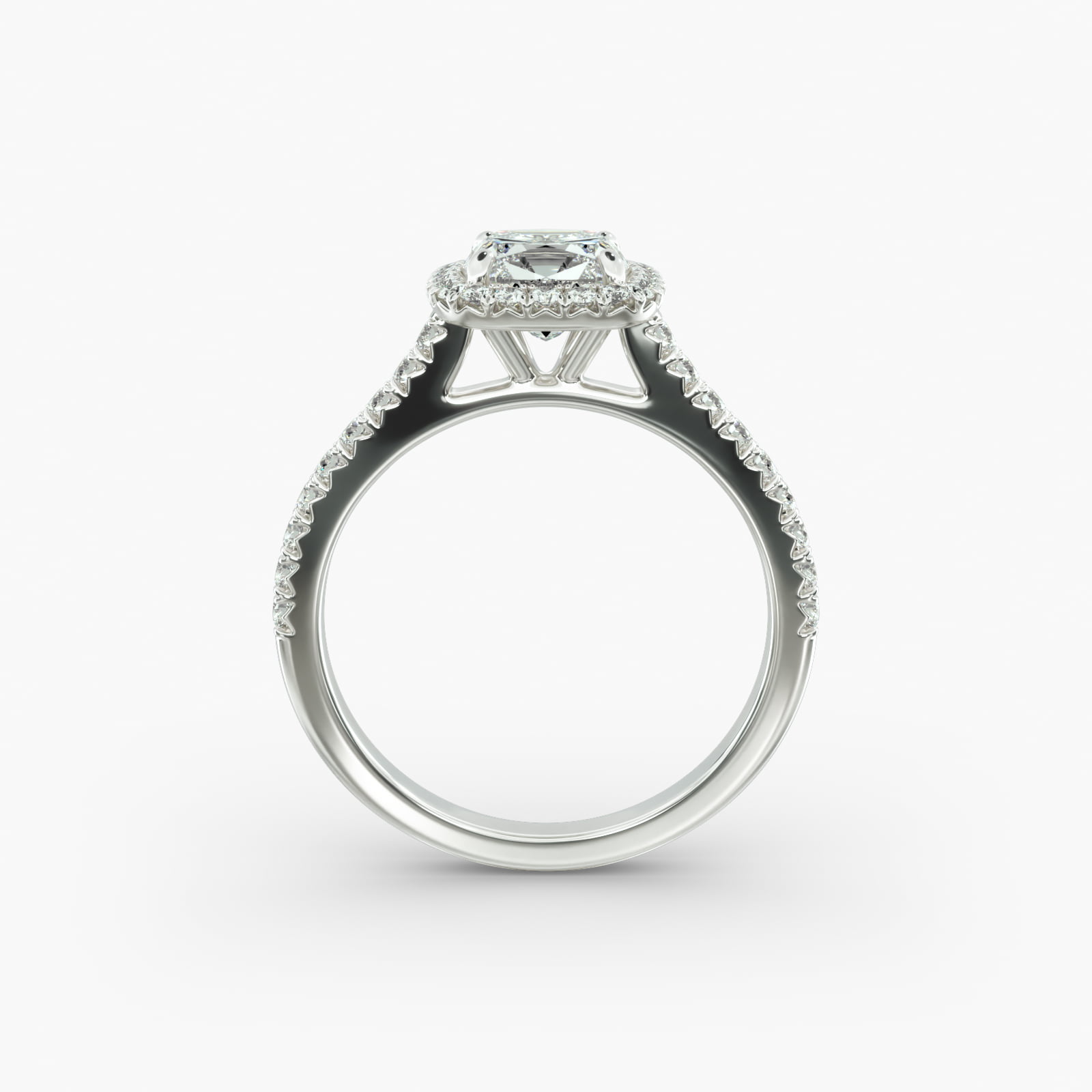 Cushion Outline Pavé Diamond Halo Engagement Ring In 14K White Gold