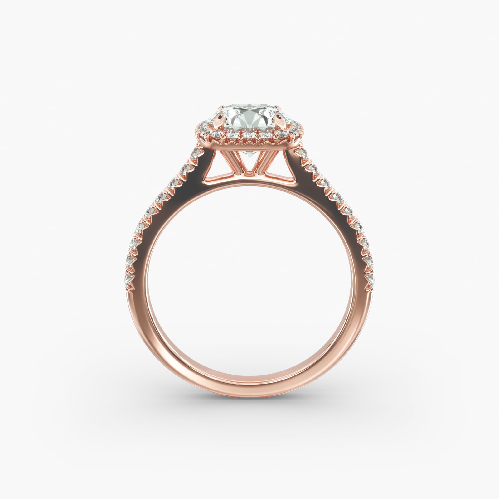 Cushion Outline Pavé Diamond Halo Engagement Ring In 14K Rose Gold