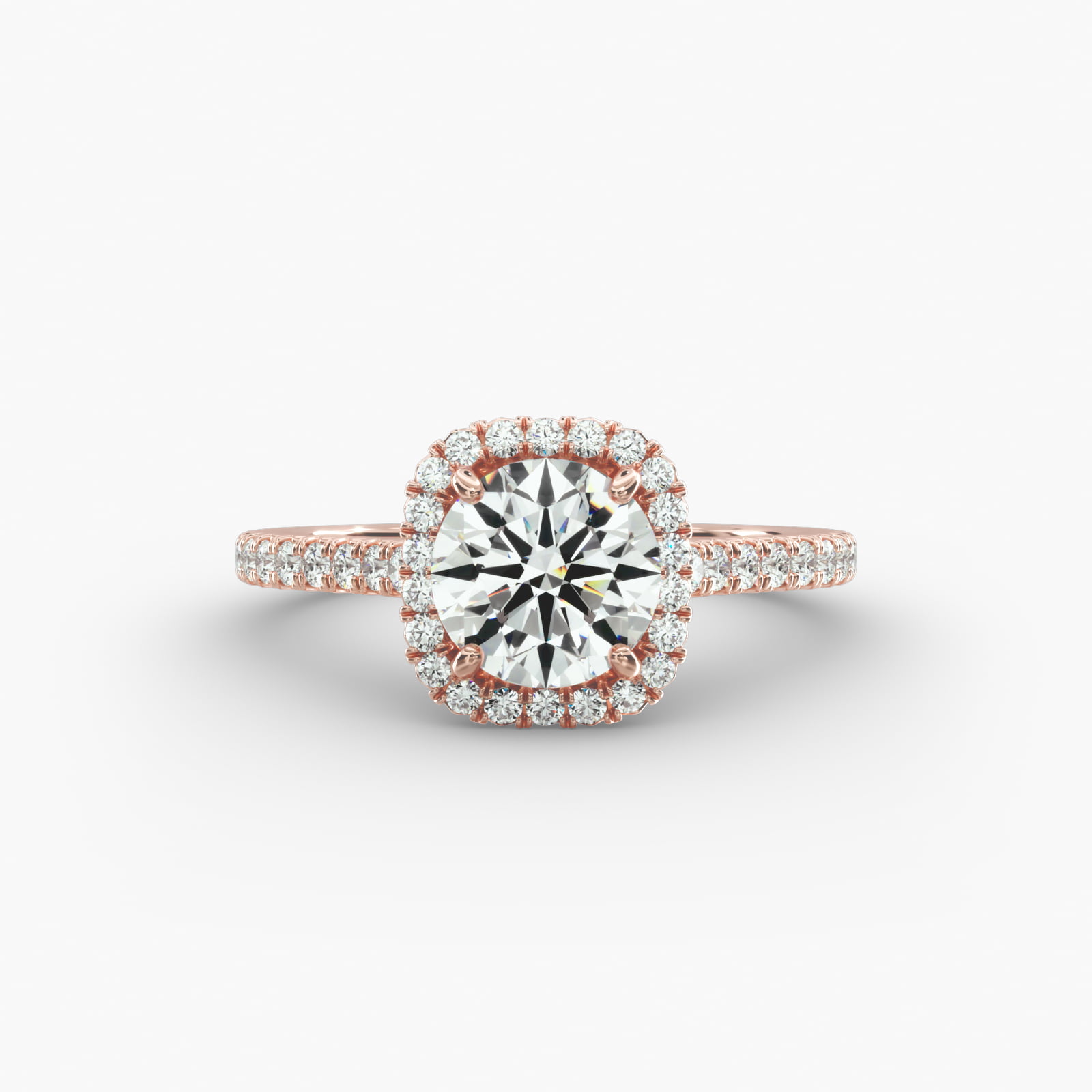 Cushion Outline Pavé Diamond Halo Engagement Ring In 14K Rose Gold
