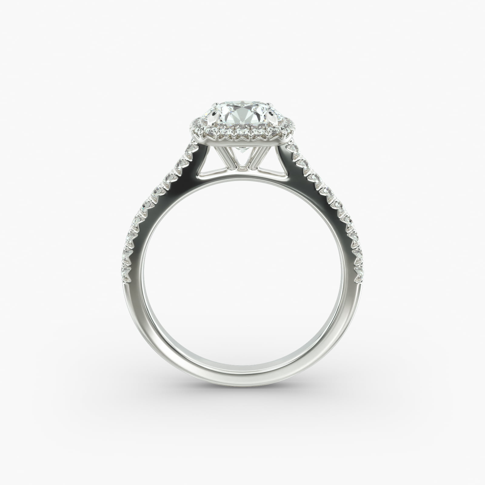 Cushion Outline Pavé Lab-Grown Diamond Halo Engagement Ring In 18K White Gold