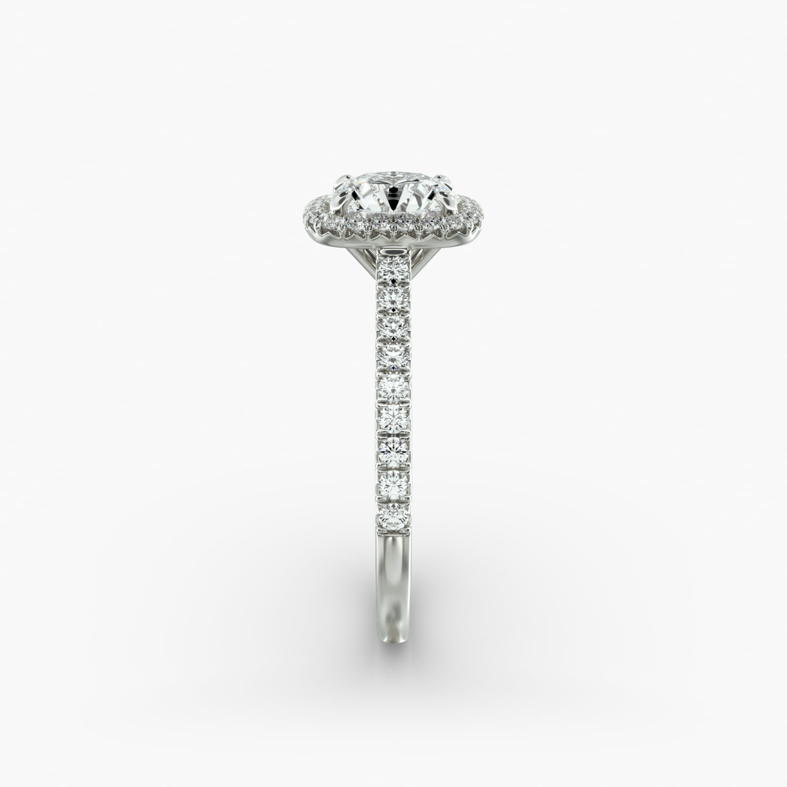 Cushion Outline Pavé Lab-Grown Diamond Halo Engagement Ring In 18K White Gold