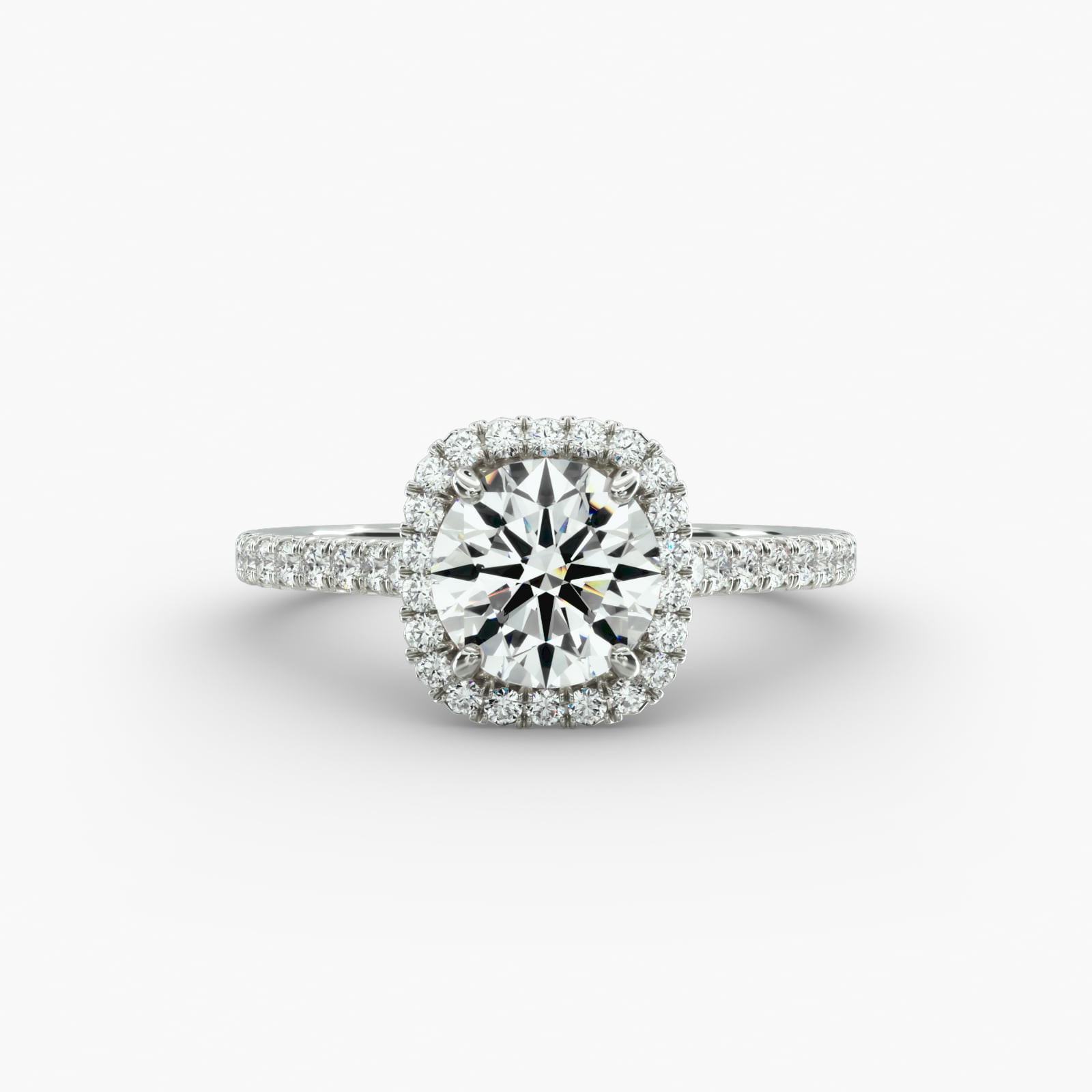 Cushion Outline Pavé Lab-Grown Diamond Halo Engagement Ring In 18K White Gold