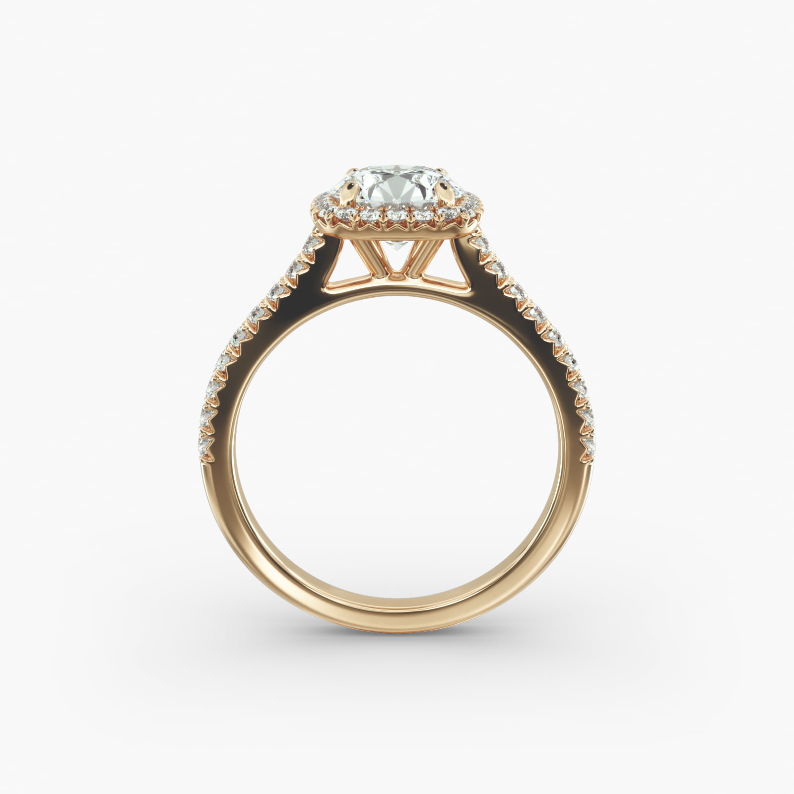 Cushion Outline Pavé Diamond Halo Engagement Ring In 14K Yellow Gold