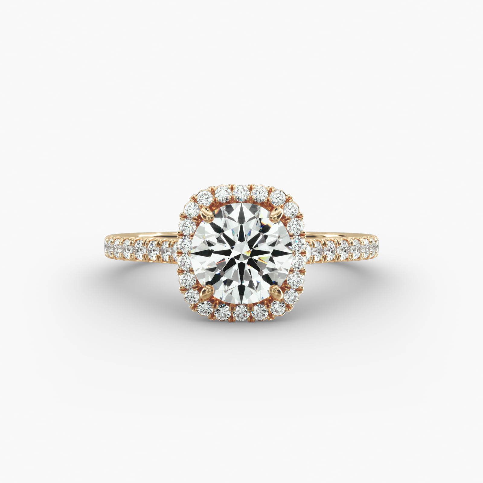 Cushion Outline Pavé Diamond Halo Engagement Ring In 14K Yellow Gold