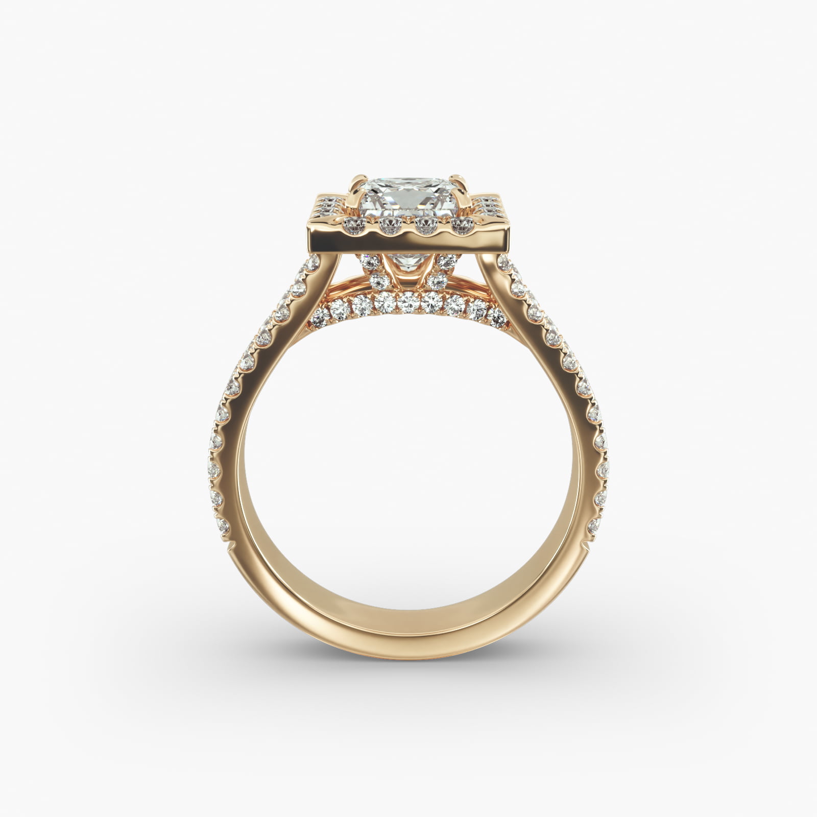 Round Split Band Diamond Halo Engagement Ring In 14K Yellow Gold