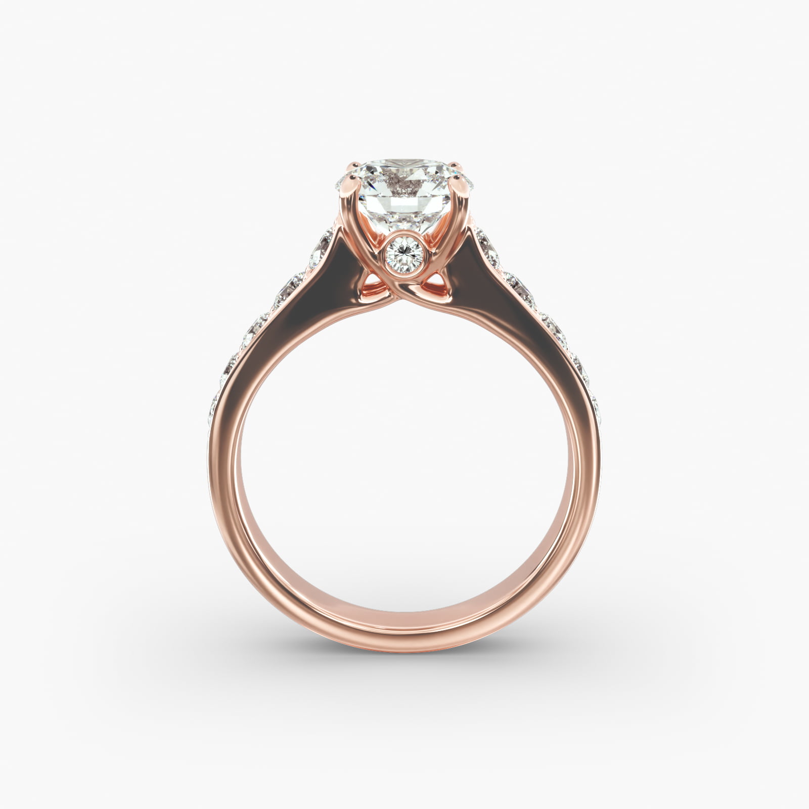 Cross Prong Pavé Set Surprise Diamond Engagement Ring In 14K Rose Gold