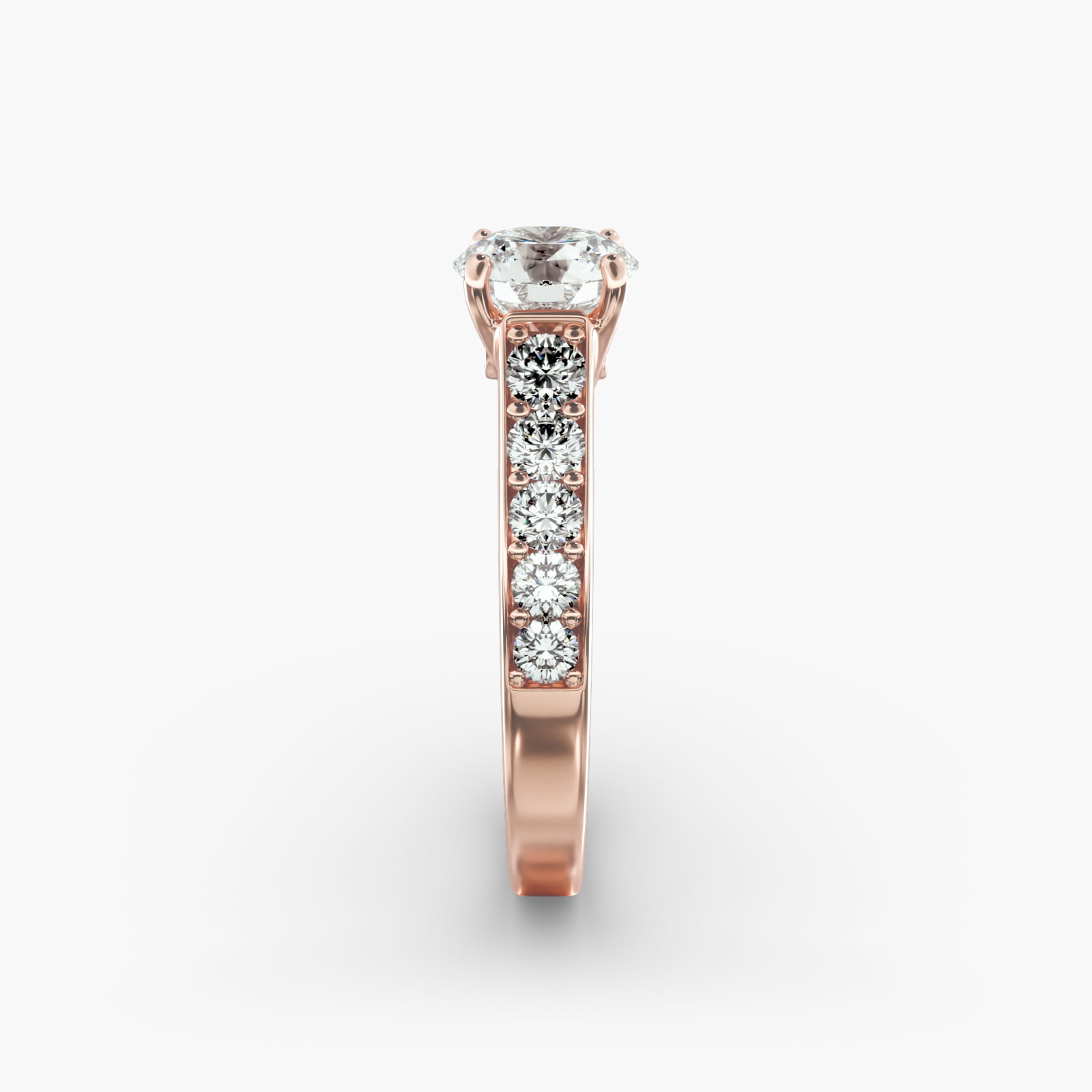 Cross Prong Pavé Set Surprise Diamond Engagement Ring In 14K Rose Gold