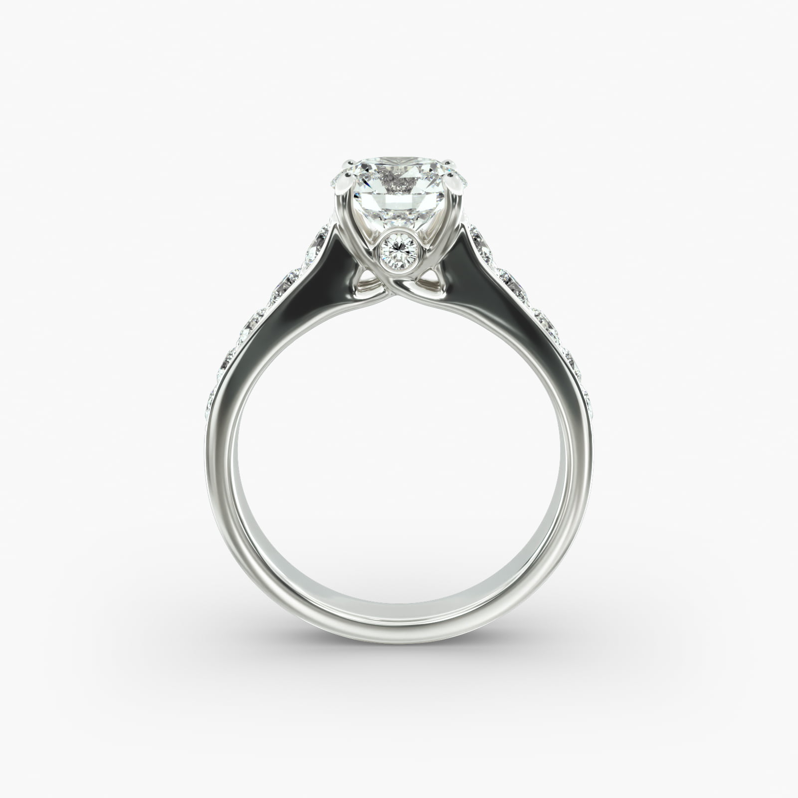Cross Prong Pavé Set Surprise Diamond Engagement Ring In 14K White Gold