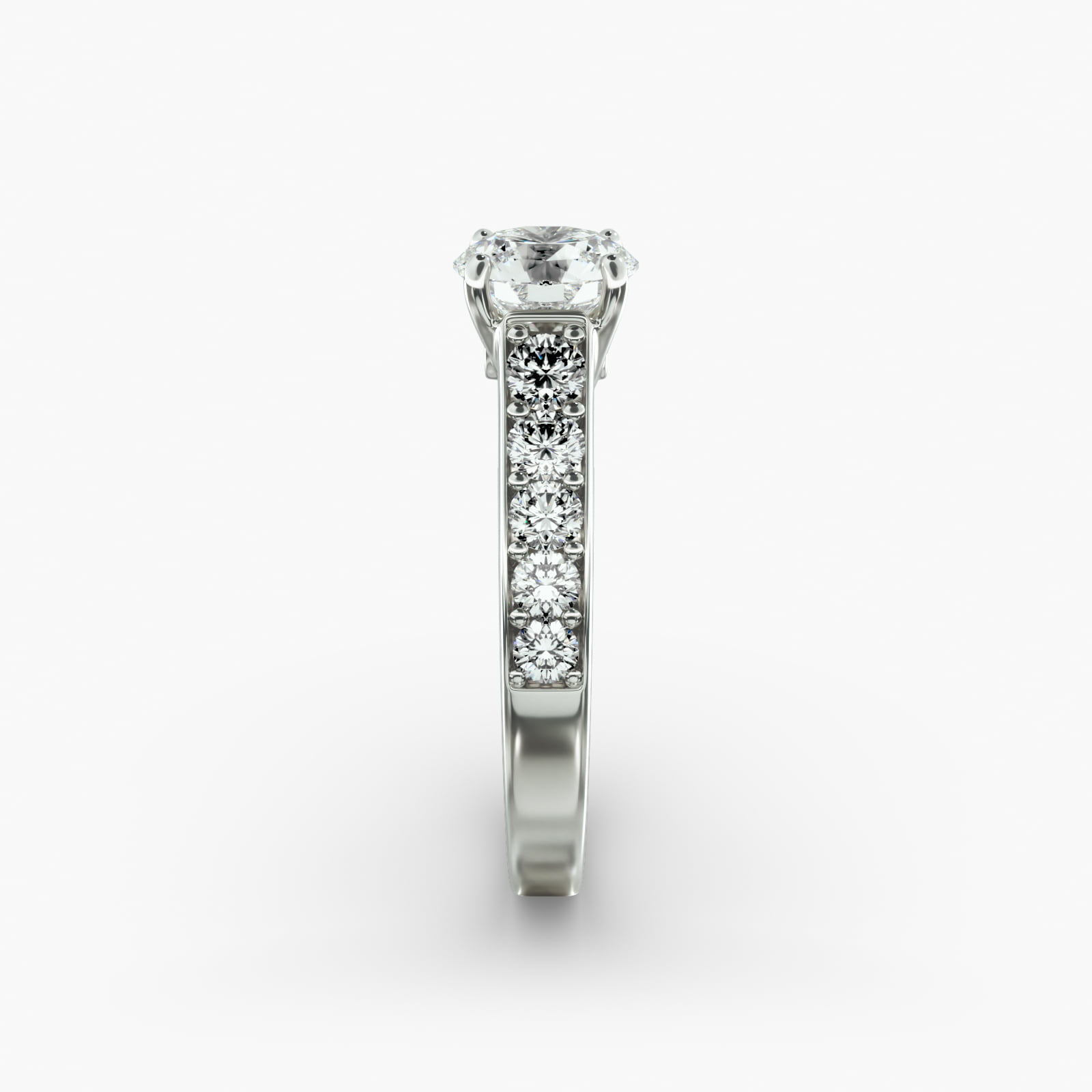 Cross Prong Pavé Set Surprise Diamond Engagement Ring In 14K White Gold