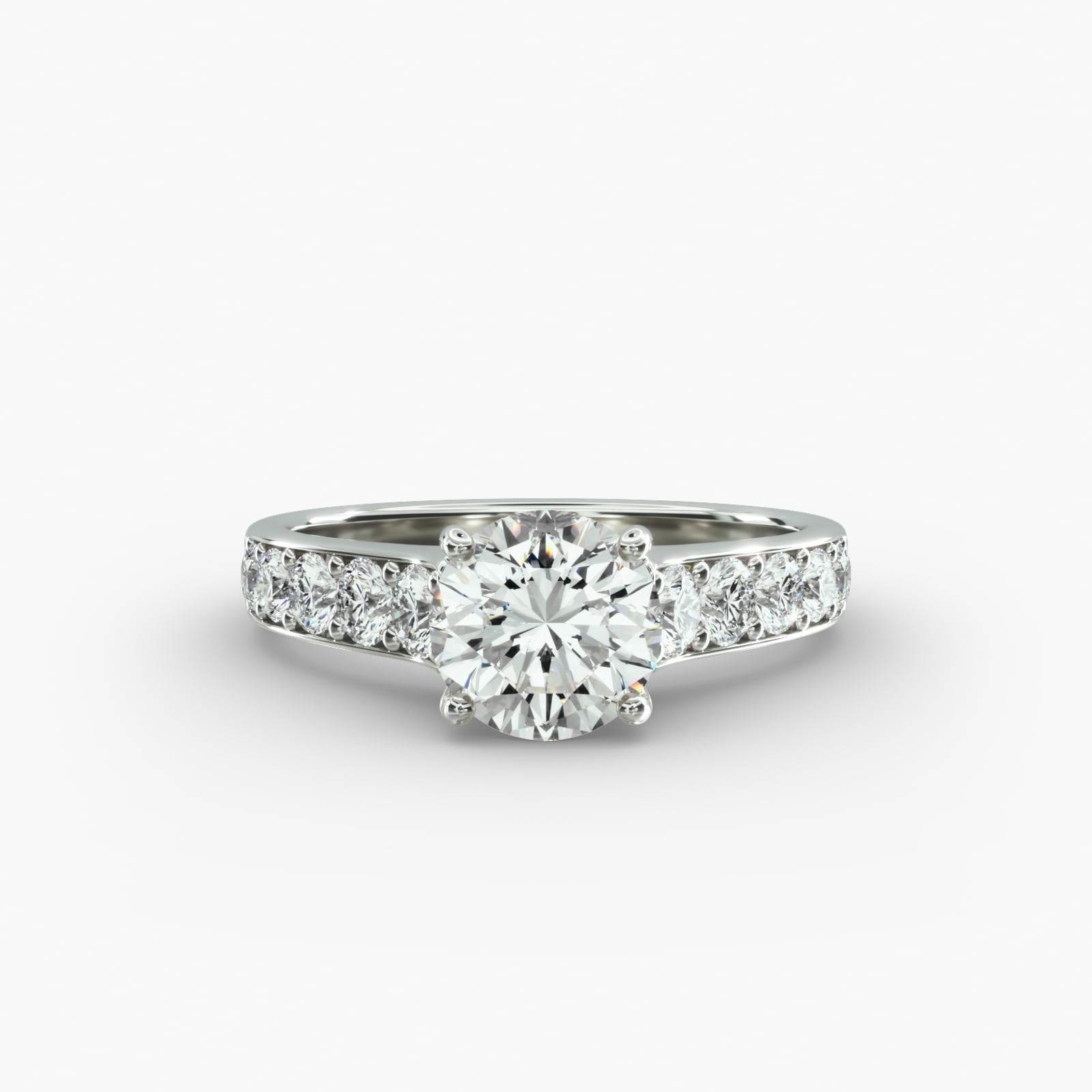 Cross Prong Pavé Set Surprise Diamond Engagement Ring In 14K White Gold