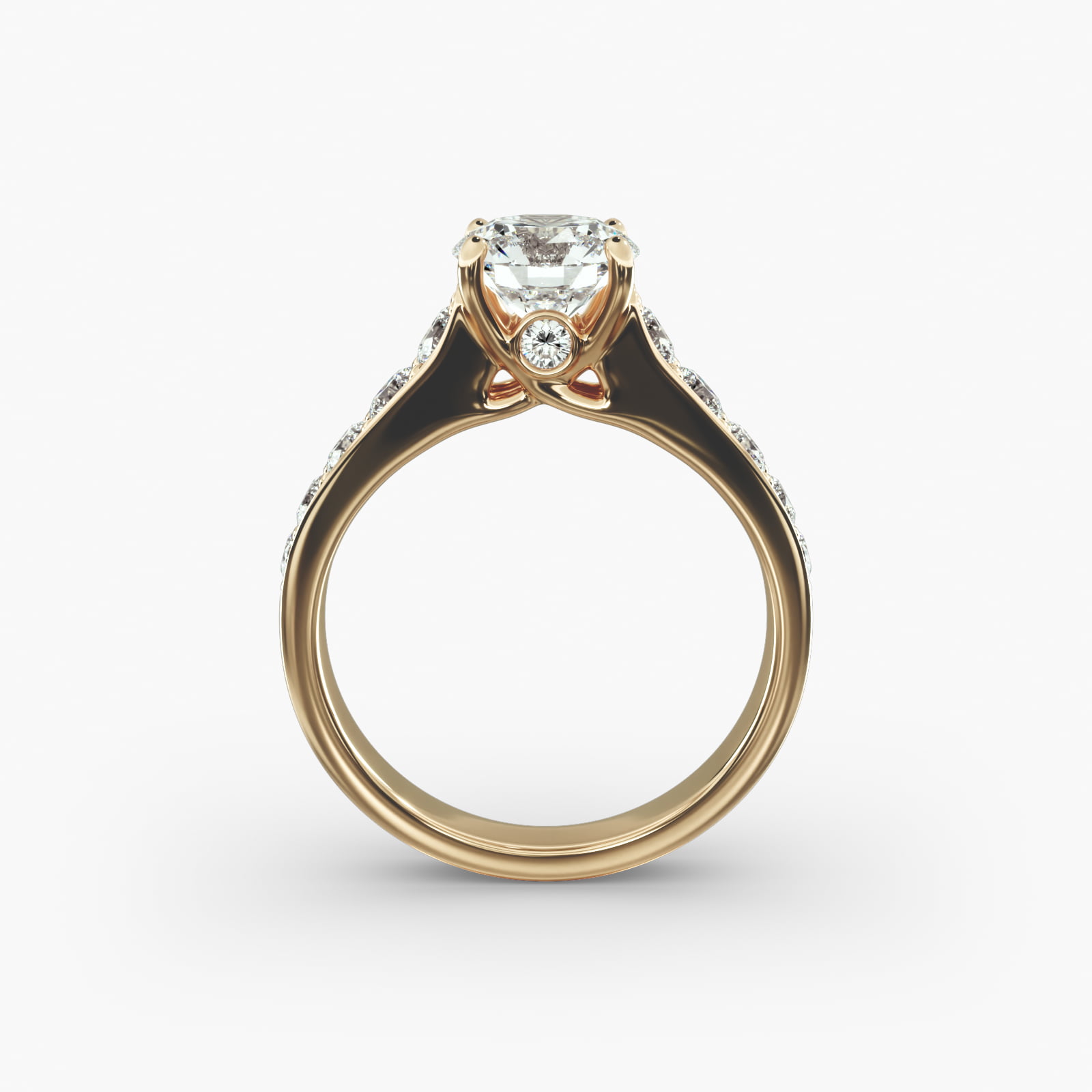 Cross Prong Pavé Set Surprise Diamond Engagement Ring In 18K Yellow Gold