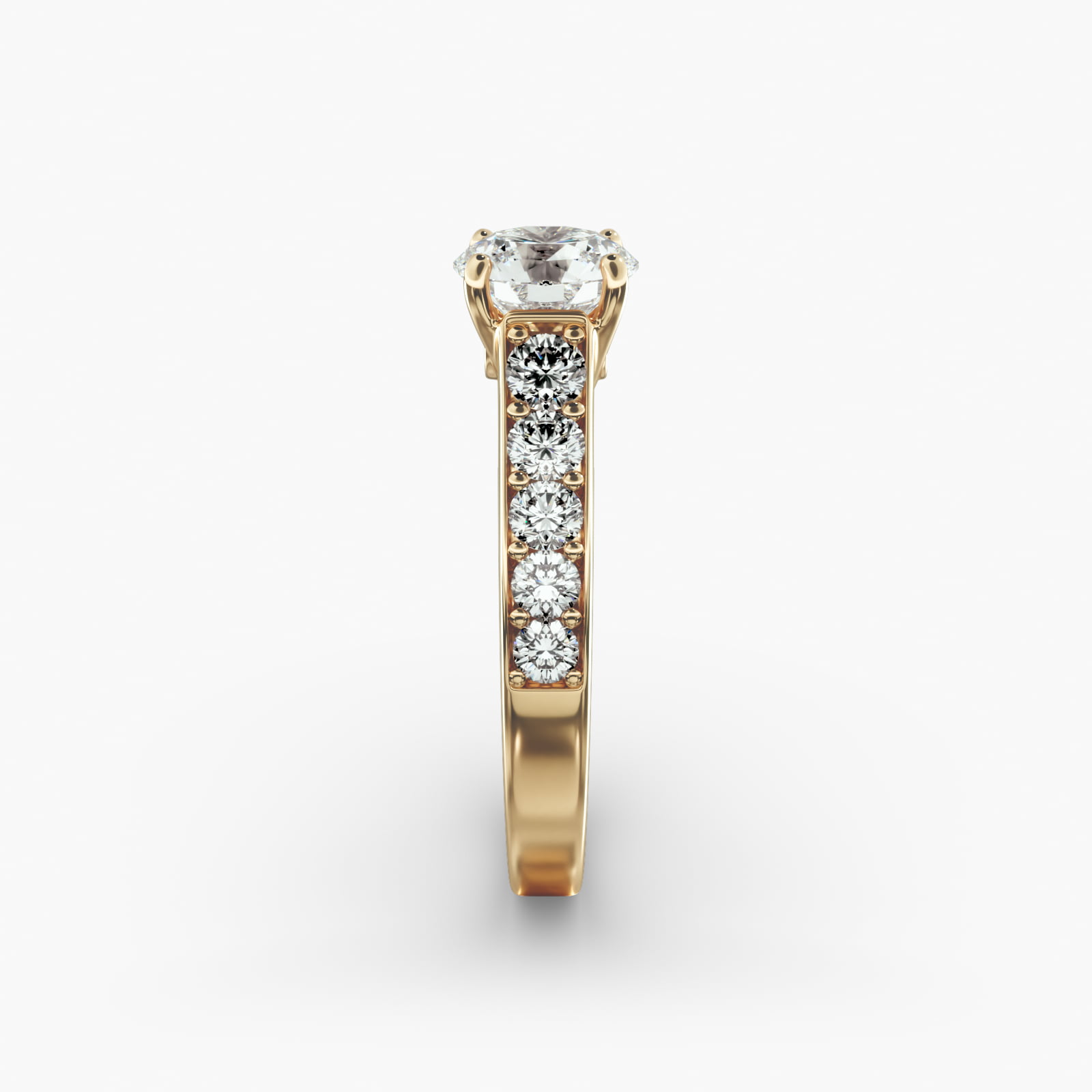 Cross Prong Pavé Set Surprise Diamond Engagement Ring In 18K Yellow Gold