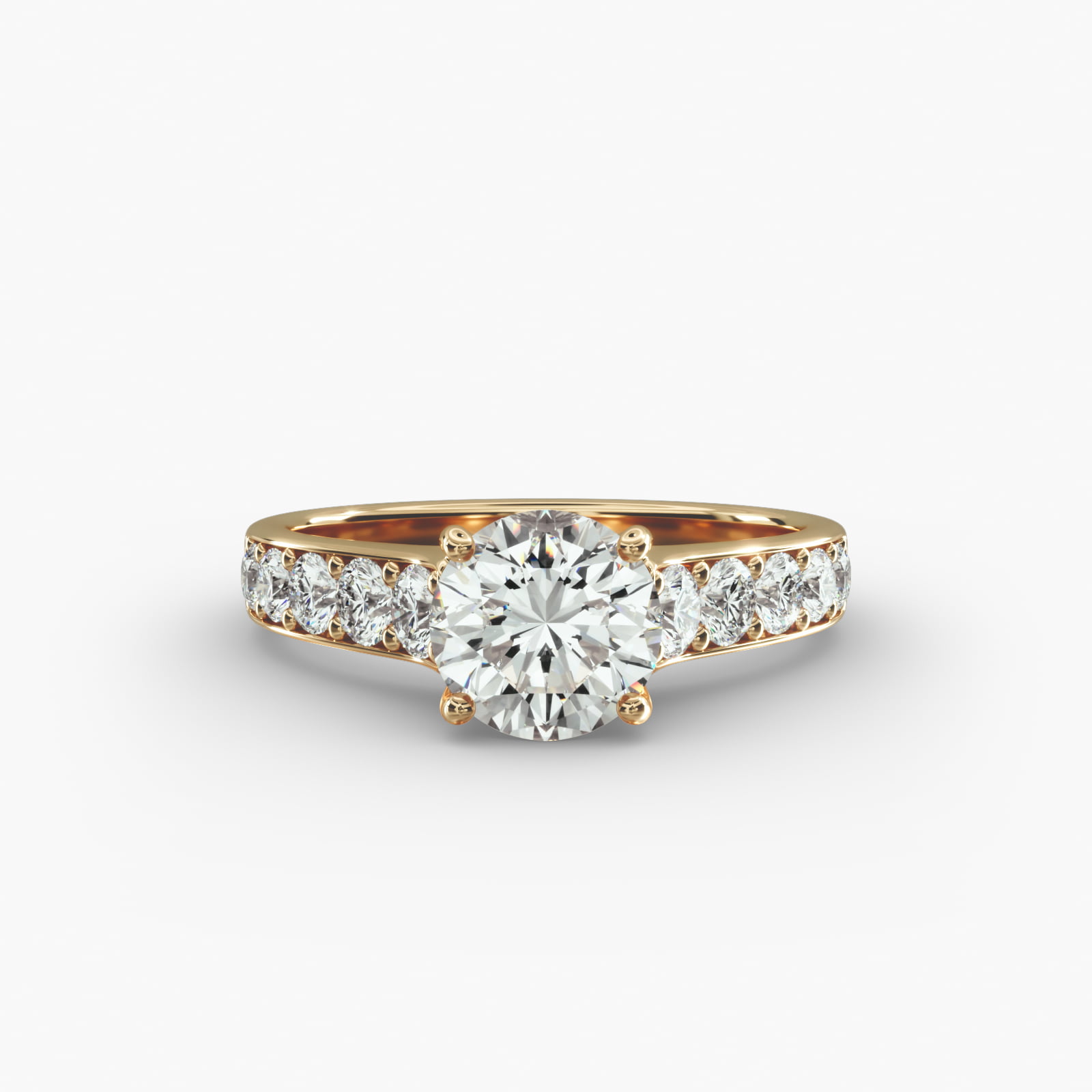 Cross Prong Pavé Set Surprise Diamond Engagement Ring In 18K Yellow Gold