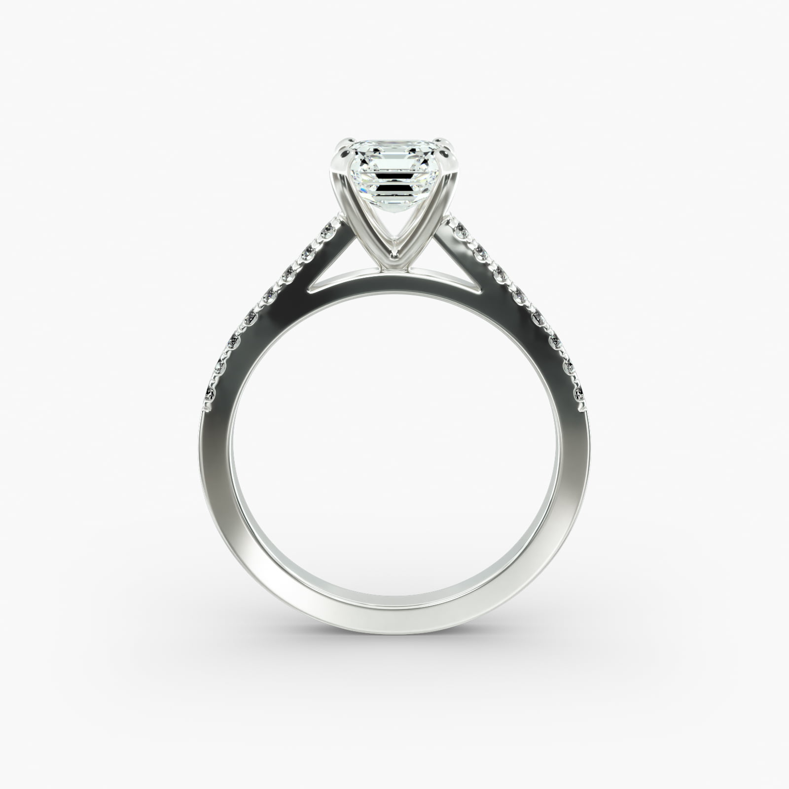Petite Pavé Cathedral Diamond Engagement Ring In 14K White Gold