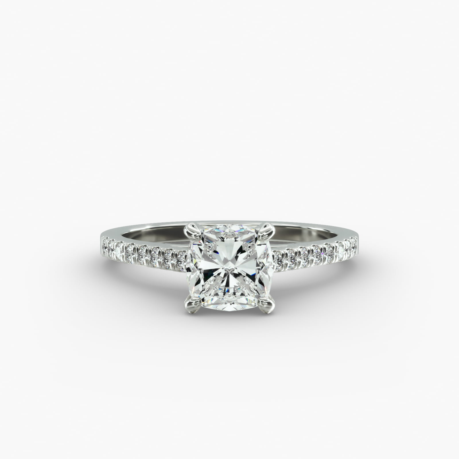 Petite Pavé Cathedral Diamond Engagement Ring In 14K White Gold