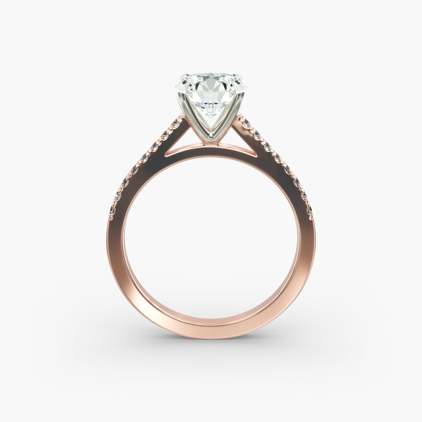Petite Pavé Cathedral Diamond Engagement Ring In 14K Rose Gold
