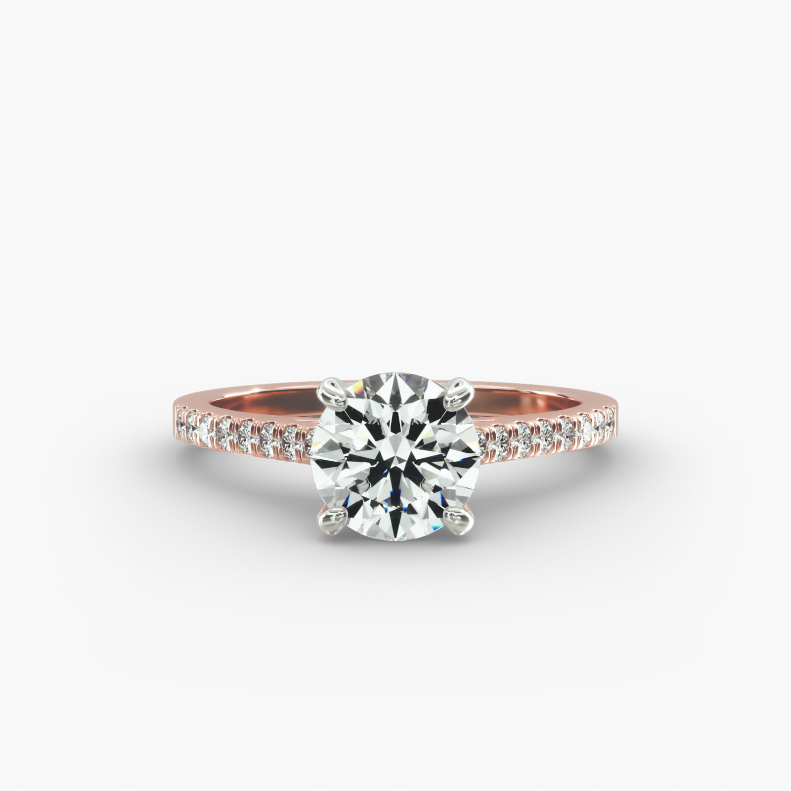 Petite Pavé Cathedral Diamond Engagement Ring In 14K Rose Gold