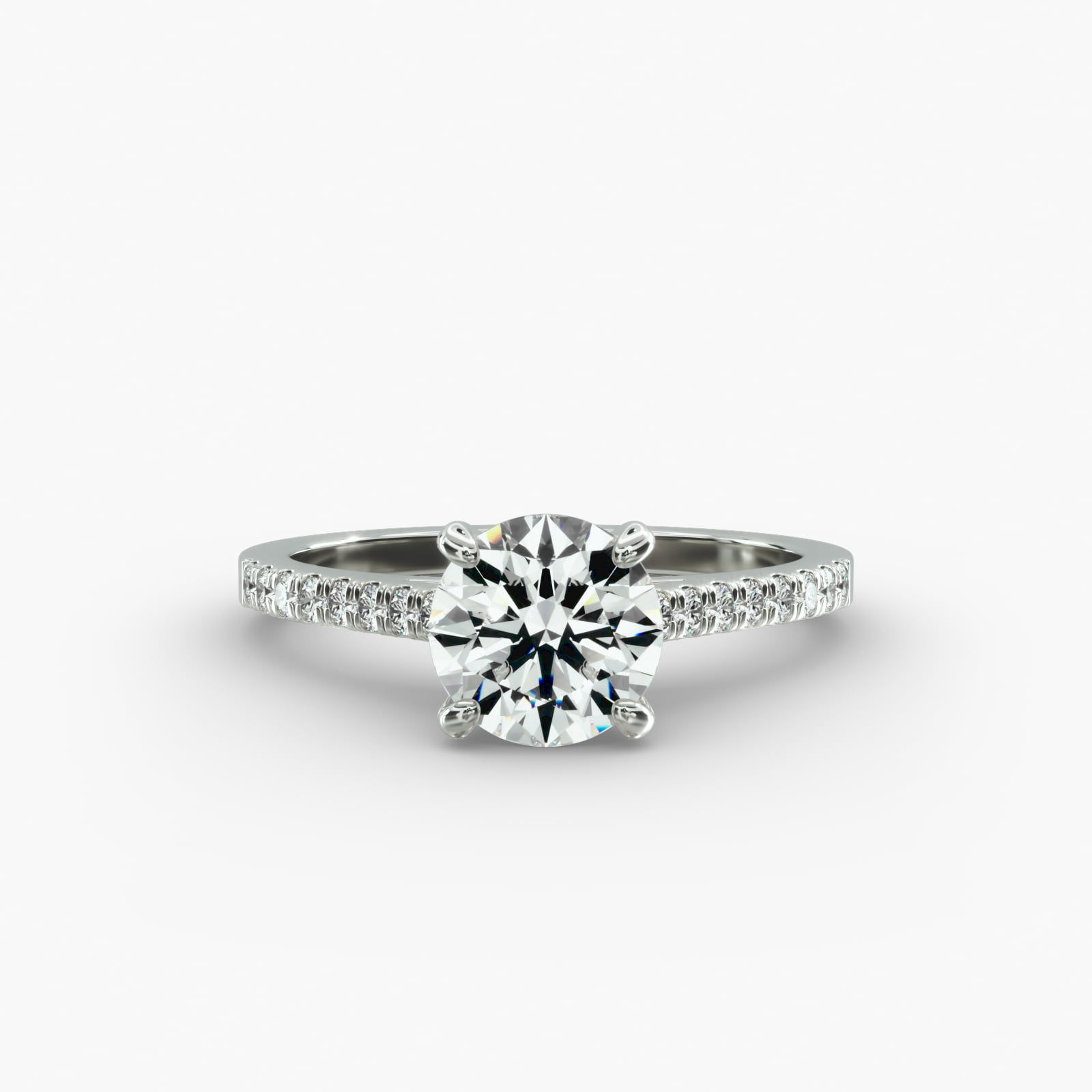 Petite Pavé Cathedral Diamond Engagement Ring In 14K White Gold