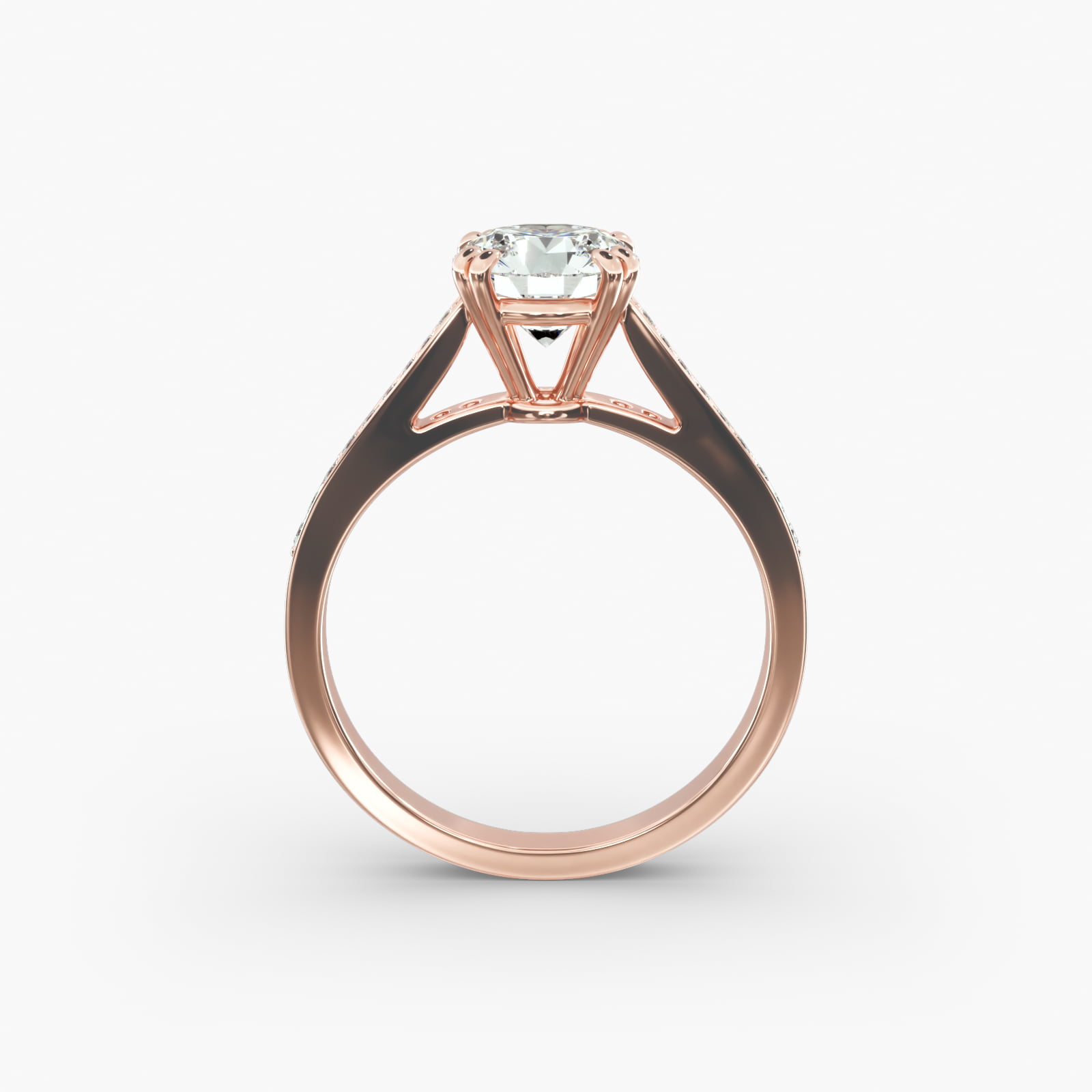 Double Claw Prong Pavé Set Diamond Engagement Ring In 14K Rose Gold